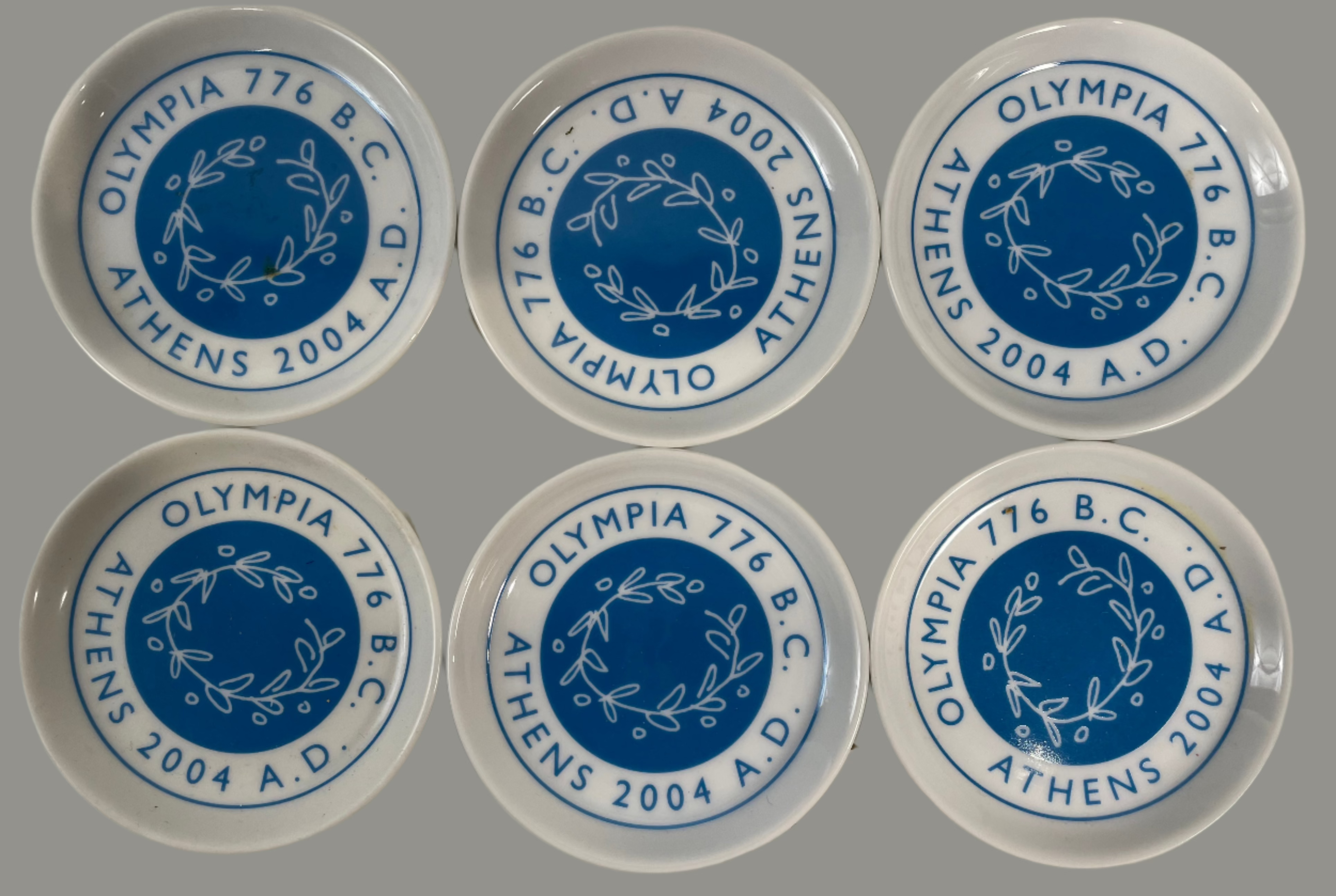 Set of (6) 2004 Athens Greece Olympic Games Coasters, Efsimon, Olympia 776 B.C.
