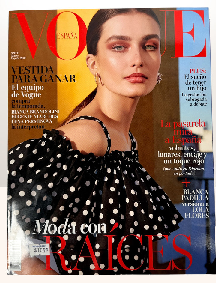 Vogue España March 2017 magazine featuring Andreea Diaconu cover editorial, Spanish fashion issue, Prada ads, and collectible Condé Nast styling.