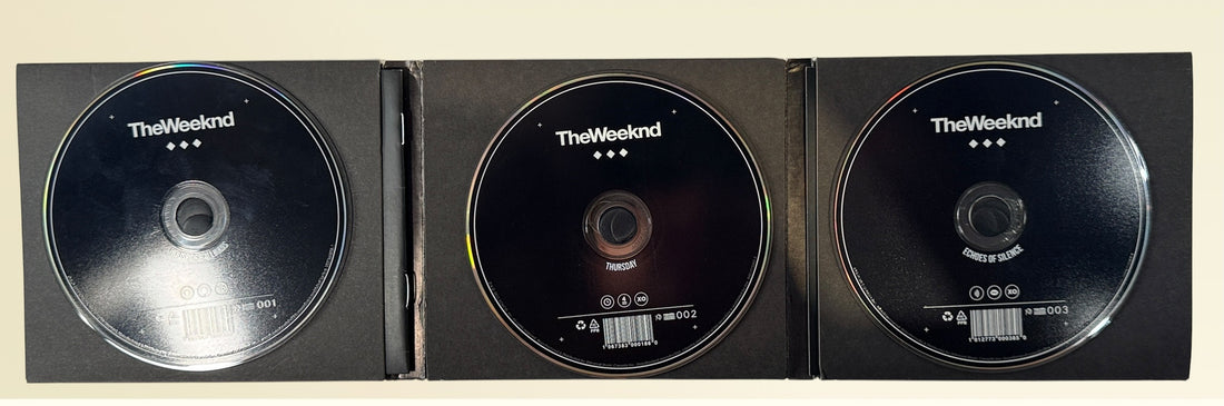 Official 2012 The Weeknd Trilogy 3CD deluxe XO Canada box set with House of Balloons, Thursday, and Echoes of Silence in foldout digipak packaging.