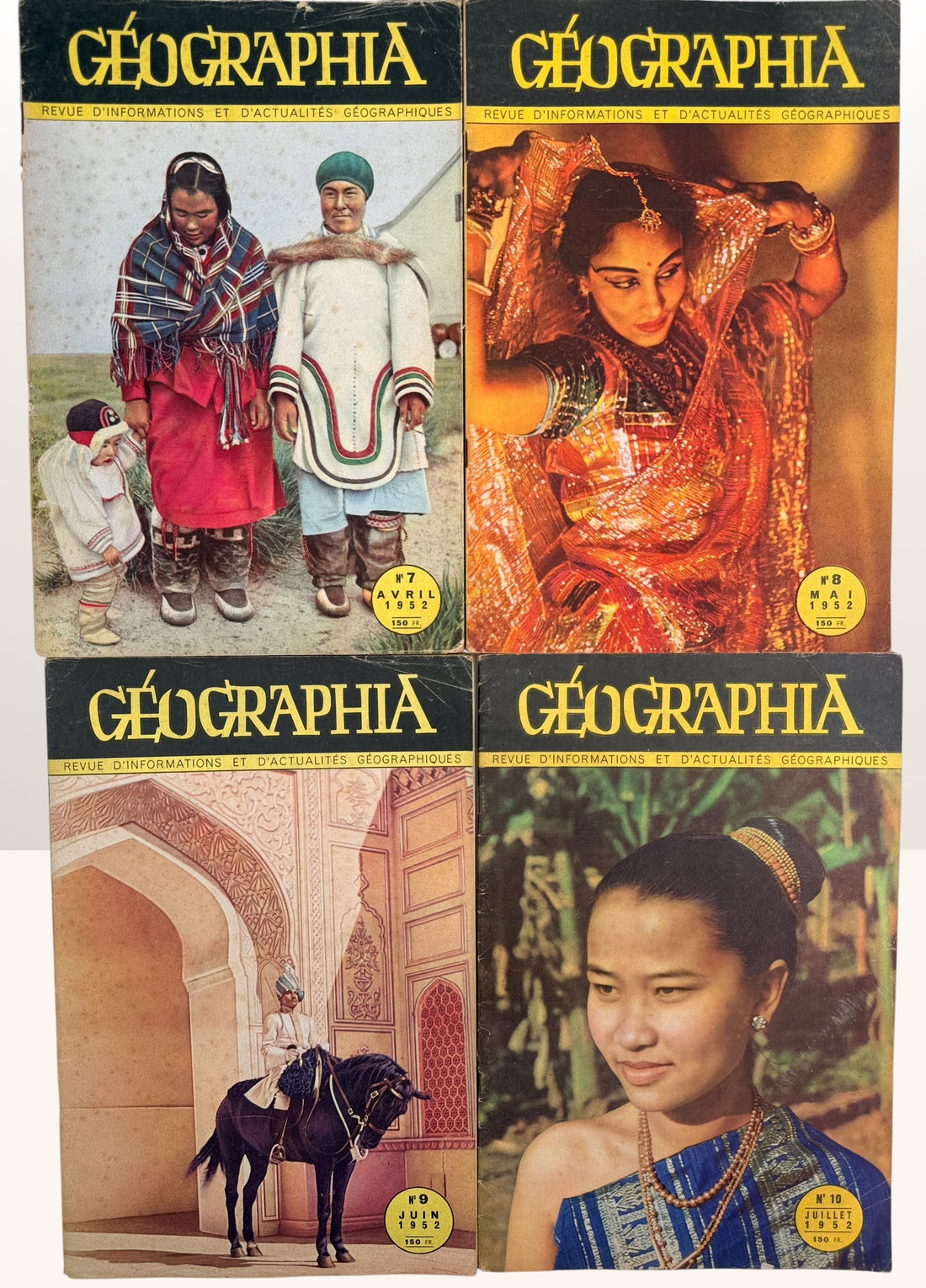Complete 1951–1952 Géographia magazine set from France featuring stunning mid-century travel photography, world culture imagery, and collectible Paris-published ephemera.