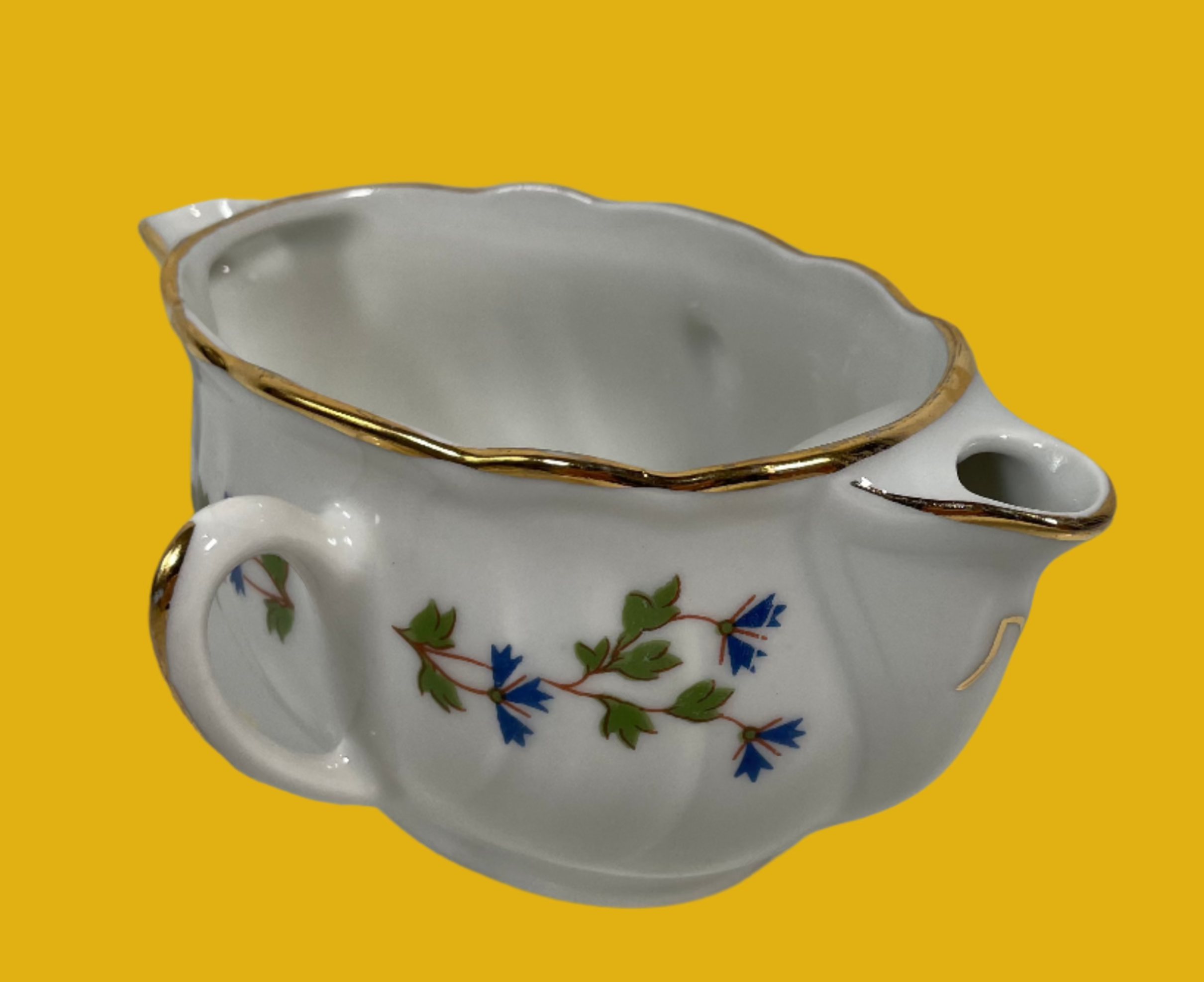 Saucière à double bec verseur vintage en porcelaine de Limoges par LF Veritable Porcelaine – Saucière à double anse
