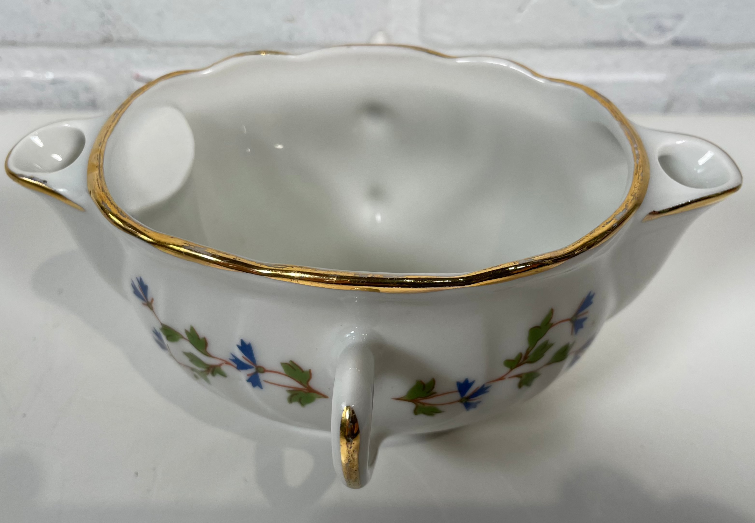 Saucière à double bec verseur vintage en porcelaine de Limoges par LF Veritable Porcelaine – Saucière à double anse