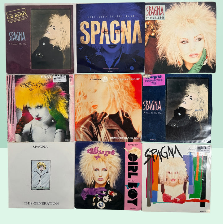 Vintage Spagna 45 RPM Singles Lot of 10, 1980s Italo Disco Records.