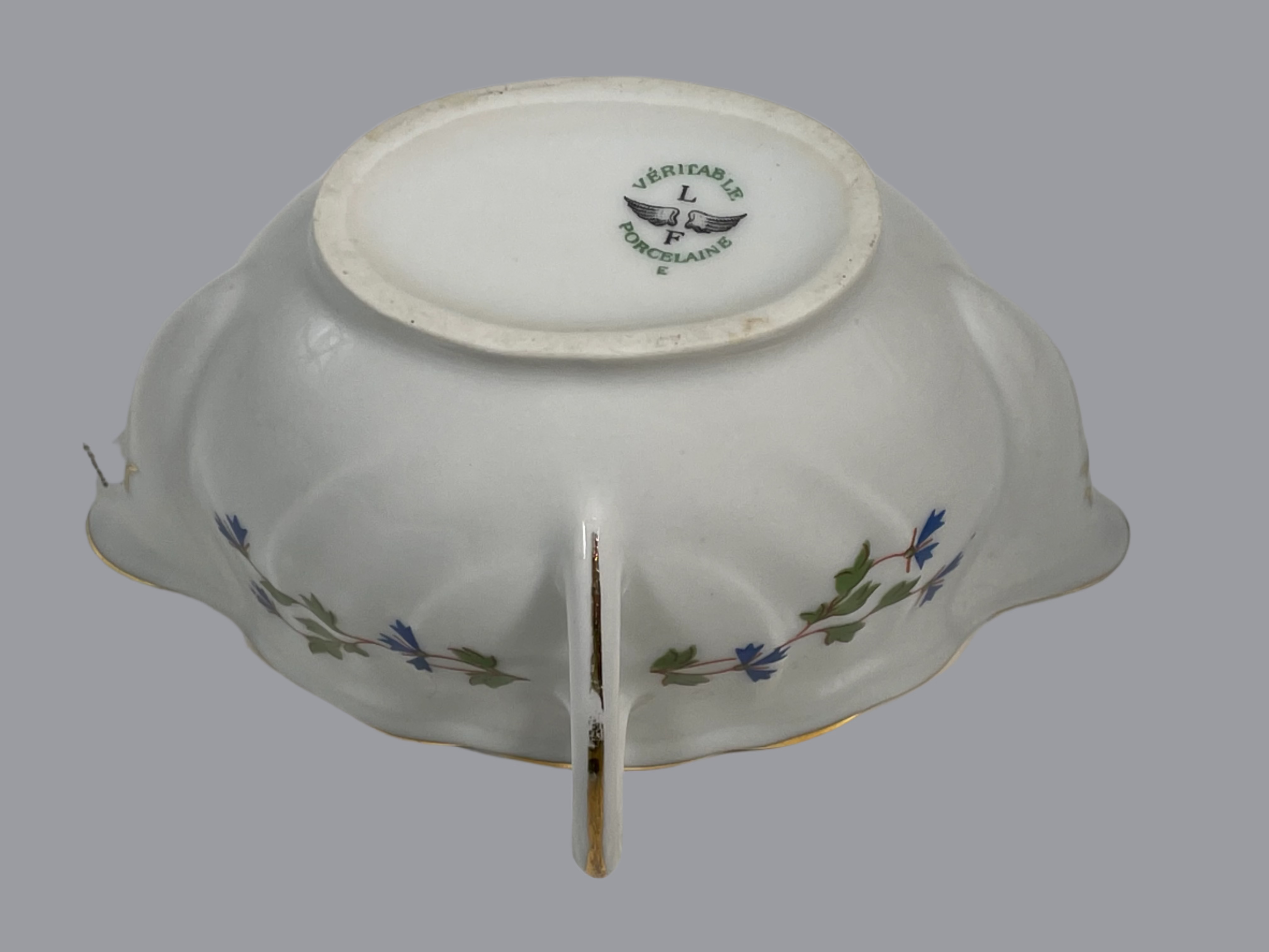 Saucière à double bec verseur vintage en porcelaine de Limoges par LF Veritable Porcelaine – Saucière à double anse
