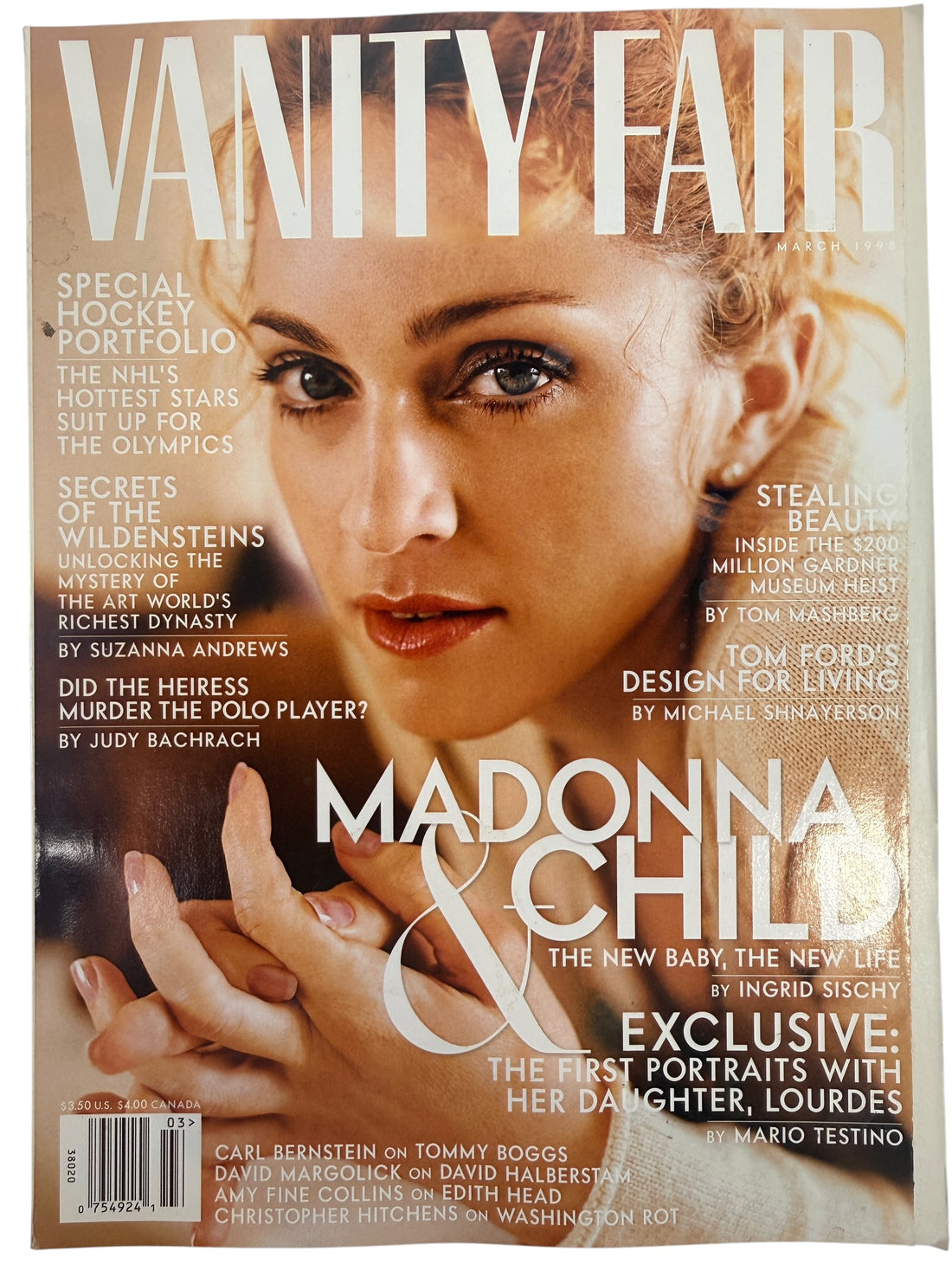 Vintage Vanity Fair March 1998 Madonna and Courtney Love issue featuring Mario Testino photography and collectible 1990s fashion editorials.
