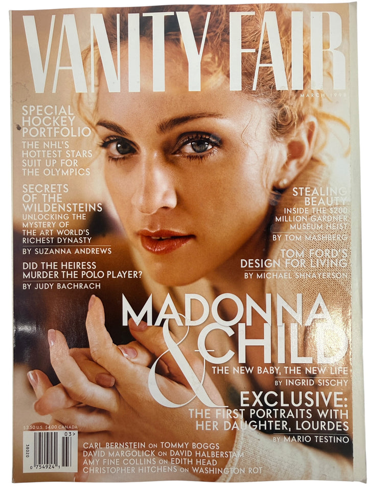 Vintage Vanity Fair March 1998 Madonna and Courtney Love issue featuring Mario Testino photography and collectible 1990s fashion editorials.