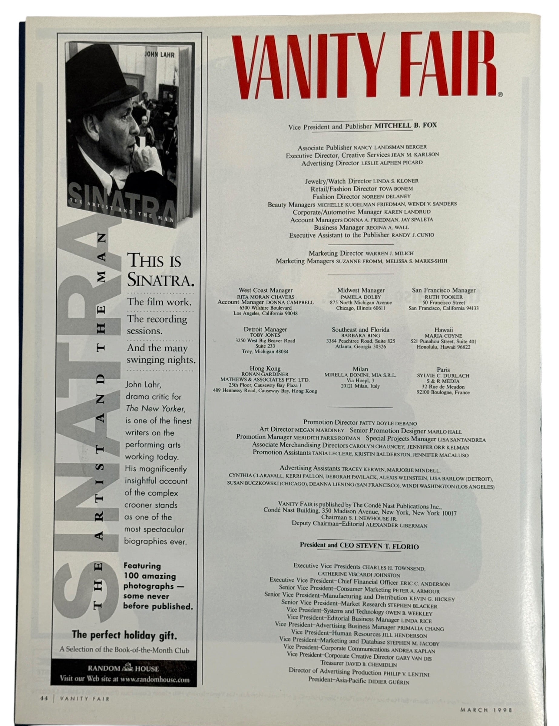Vintage Vanity Fair March 1998 Madonna and Courtney Love issue featuring Mario Testino photography and collectible 1990s fashion editorials.