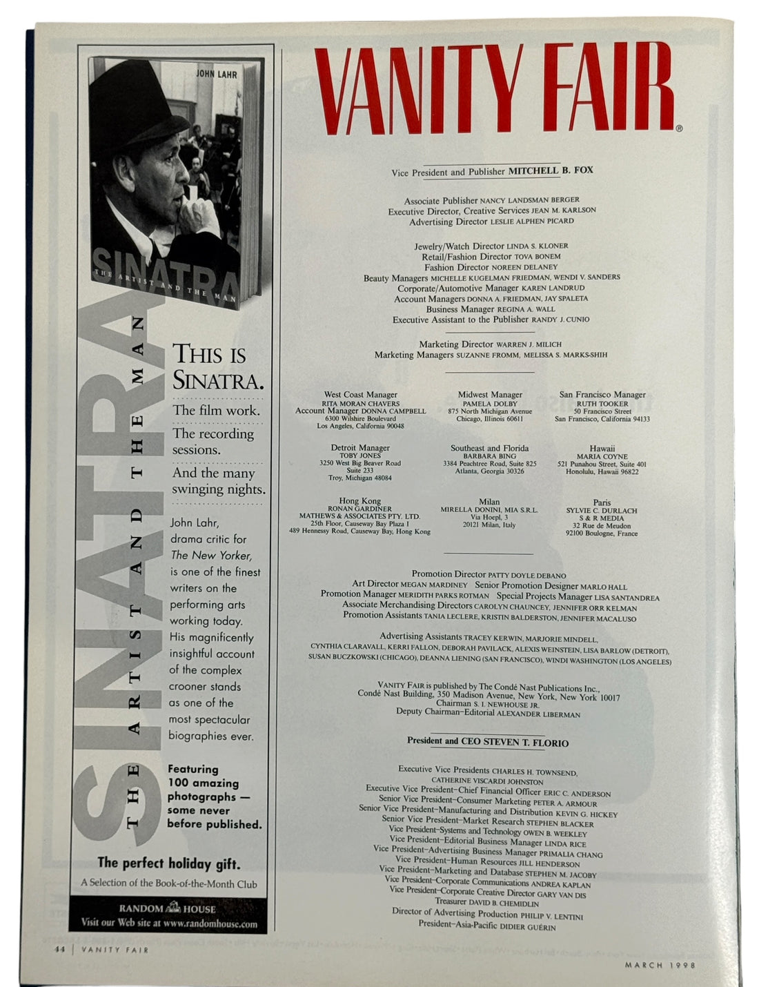 Vintage Vanity Fair March 1998 Madonna and Courtney Love issue featuring Mario Testino photography and collectible 1990s fashion editorials.
