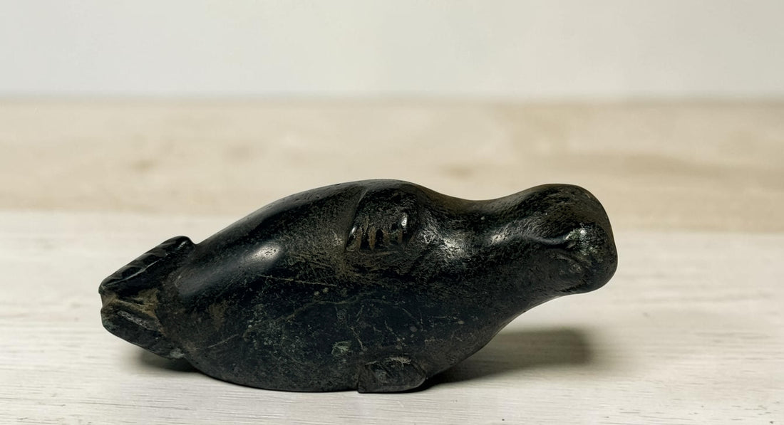 Vintage Inuit Soapstone Seal Carving, Arctic Indigenous Sculpture.