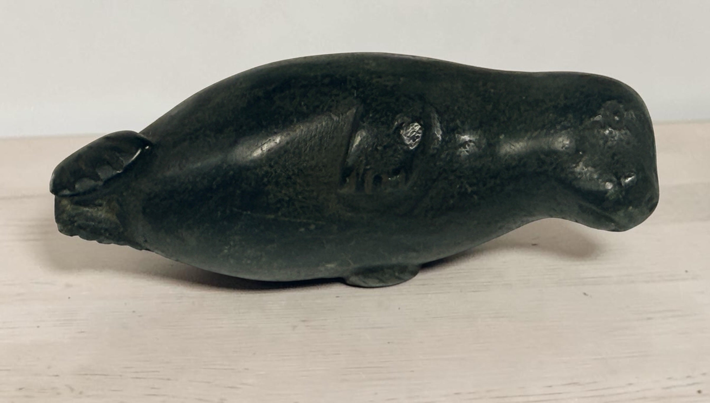 Vintage Inuit Soapstone Seal Carving, Arctic Indigenous Sculpture.