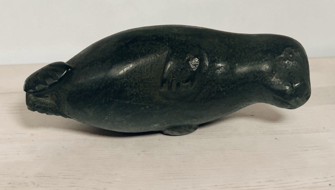 Vintage Inuit Soapstone Seal Carving, Arctic Indigenous Sculpture.