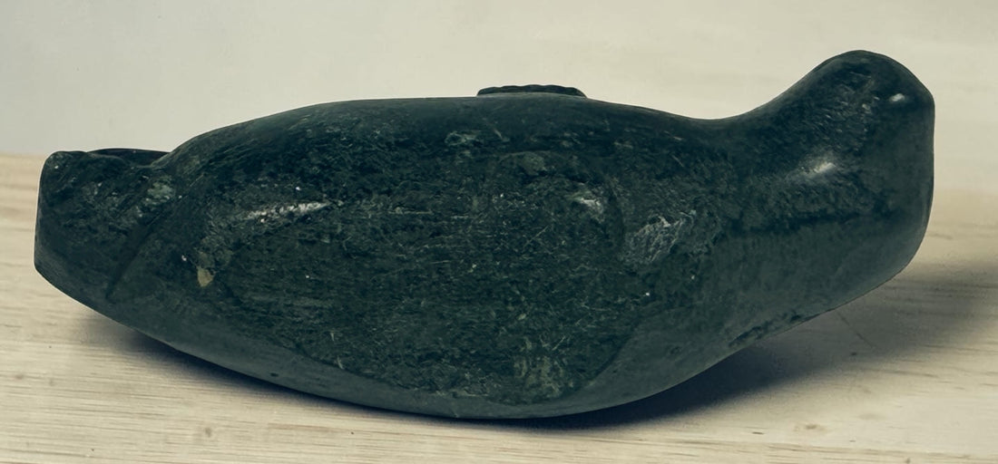 Vintage Inuit Soapstone Seal Carving, Arctic Indigenous Sculpture.