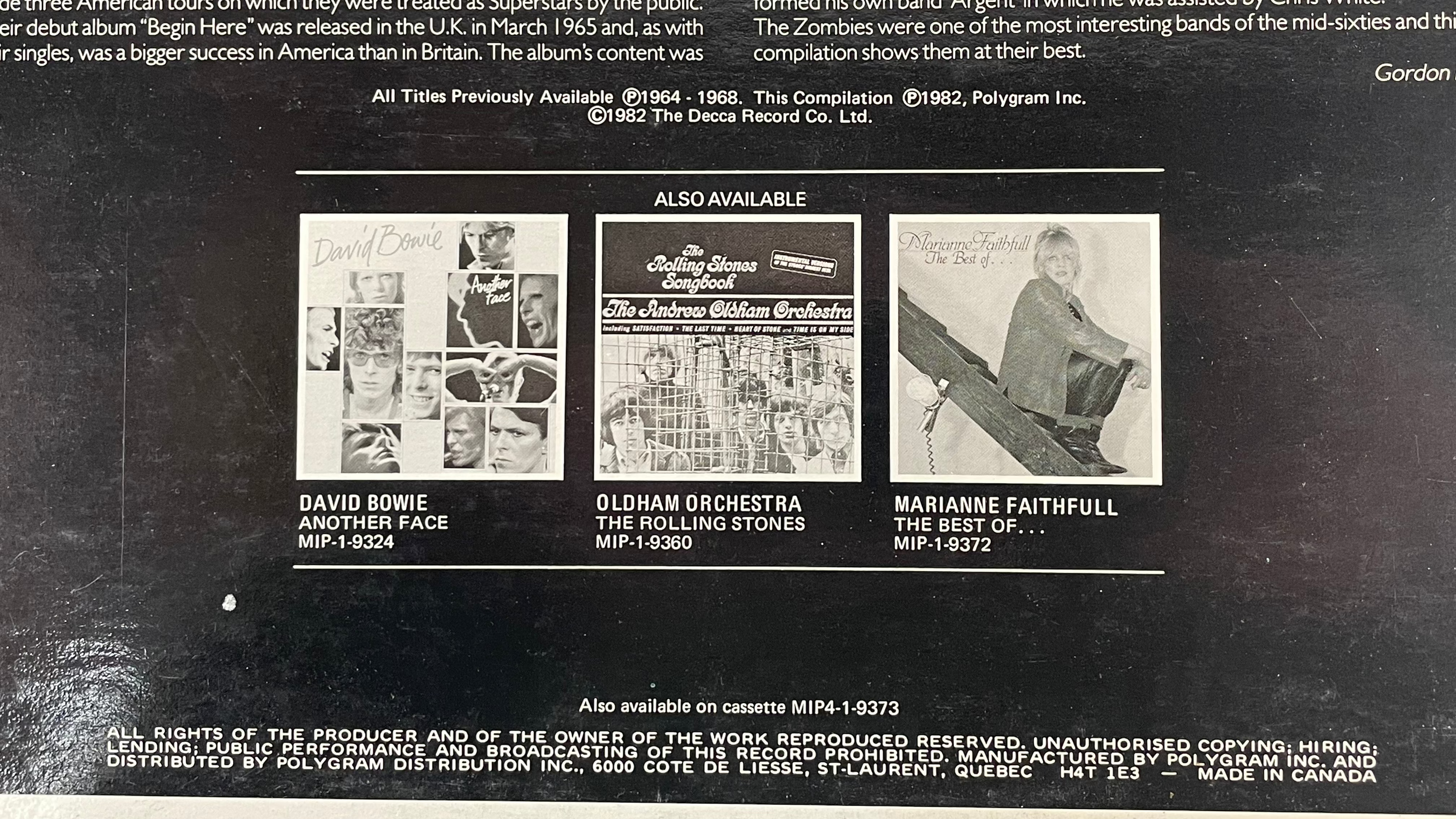 The Zombies – The Best Of LP 1982 London MIP-1-9373 M - NM. Canada