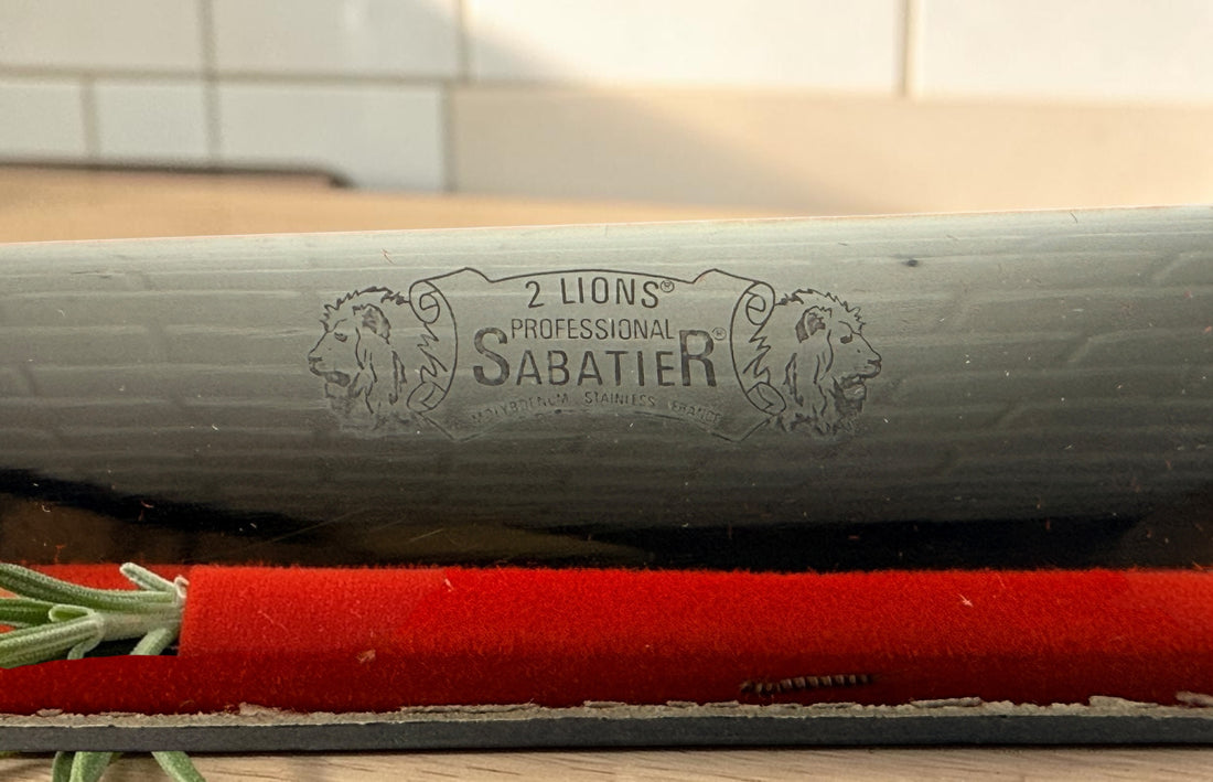 Vintage French Sabatier 2 Lions Carving Knife, Original Case. 9.5 in blade.