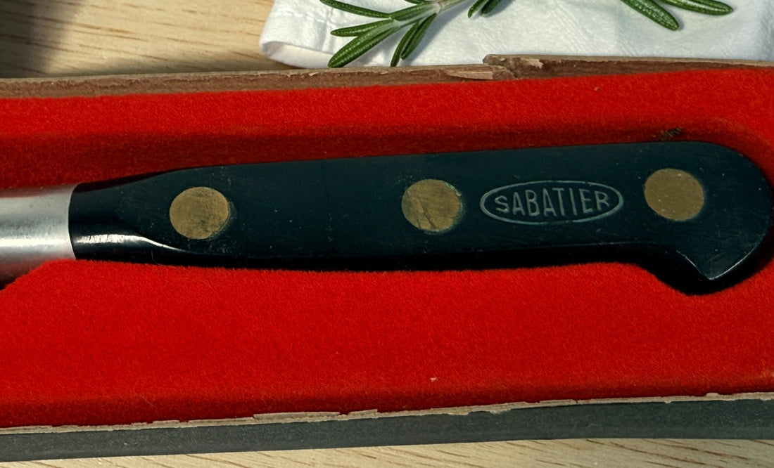Vintage French Sabatier 2 Lions Carving Knife, Original Case. 9.5 in blade.