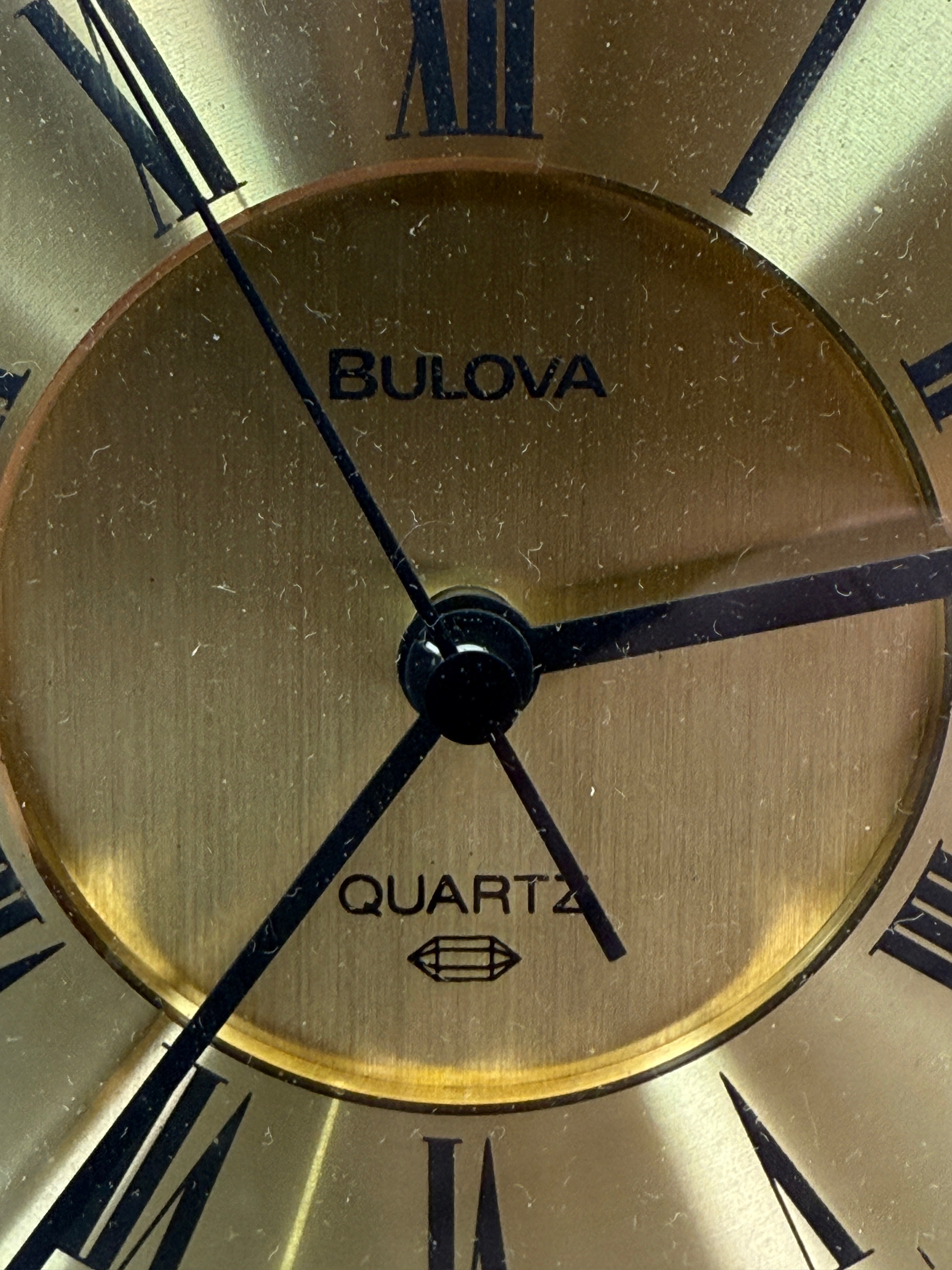Vintage Bulova Brass Quartz Desk Clock with Thermometer & Barometer – Working