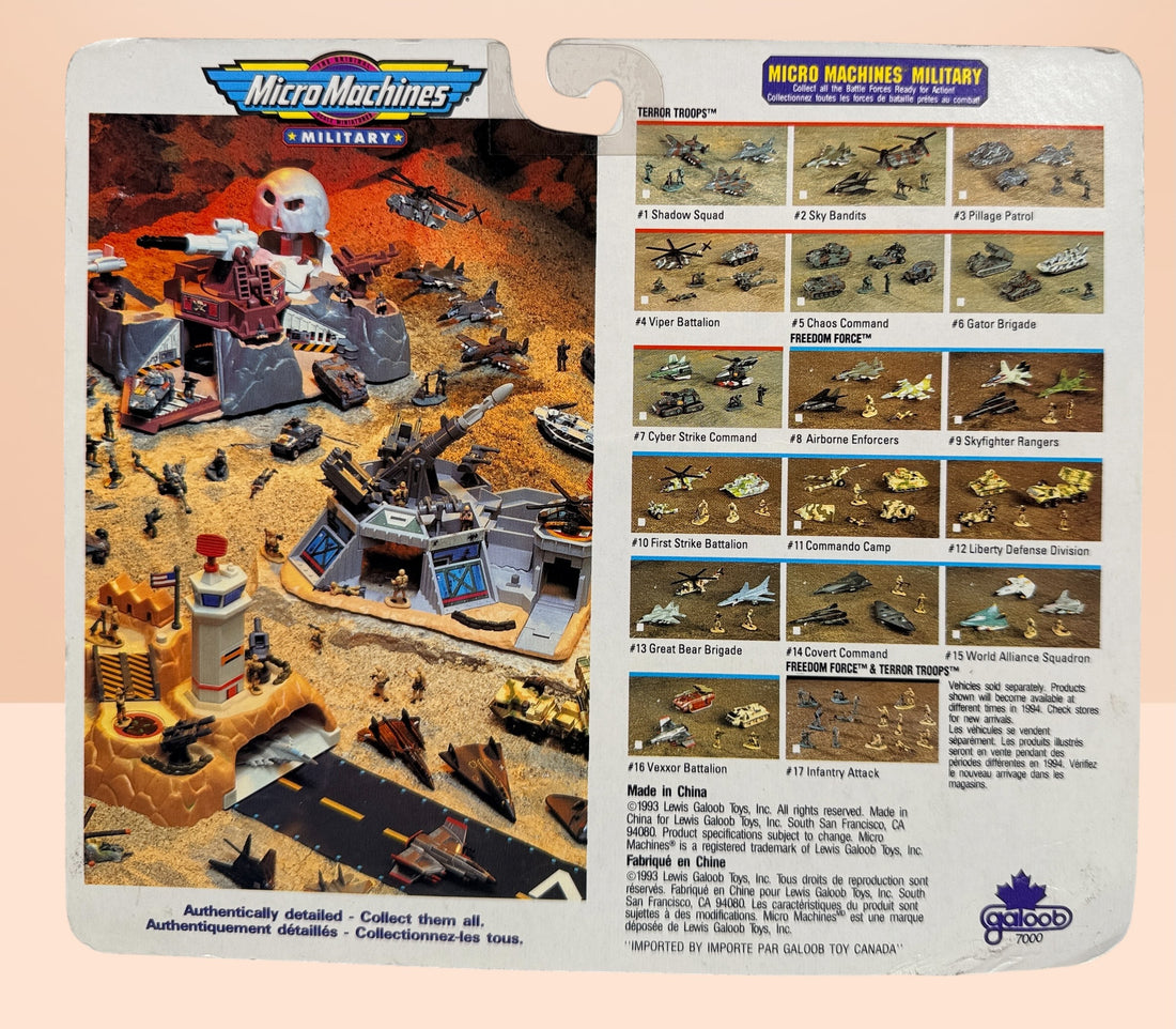 Vintage sealed Micro Machines Freedom Force First Strike Battalion military toy set with Hind helicopter and Abrams tank by Galoob.