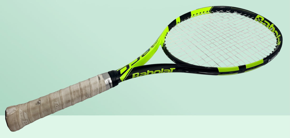Babolat Pure Aero 300g tennis racquet with 100 sq in head and L4 4 1/2 grip. Popular spin-focused performance frame in good used condition with 16x19 string pattern.