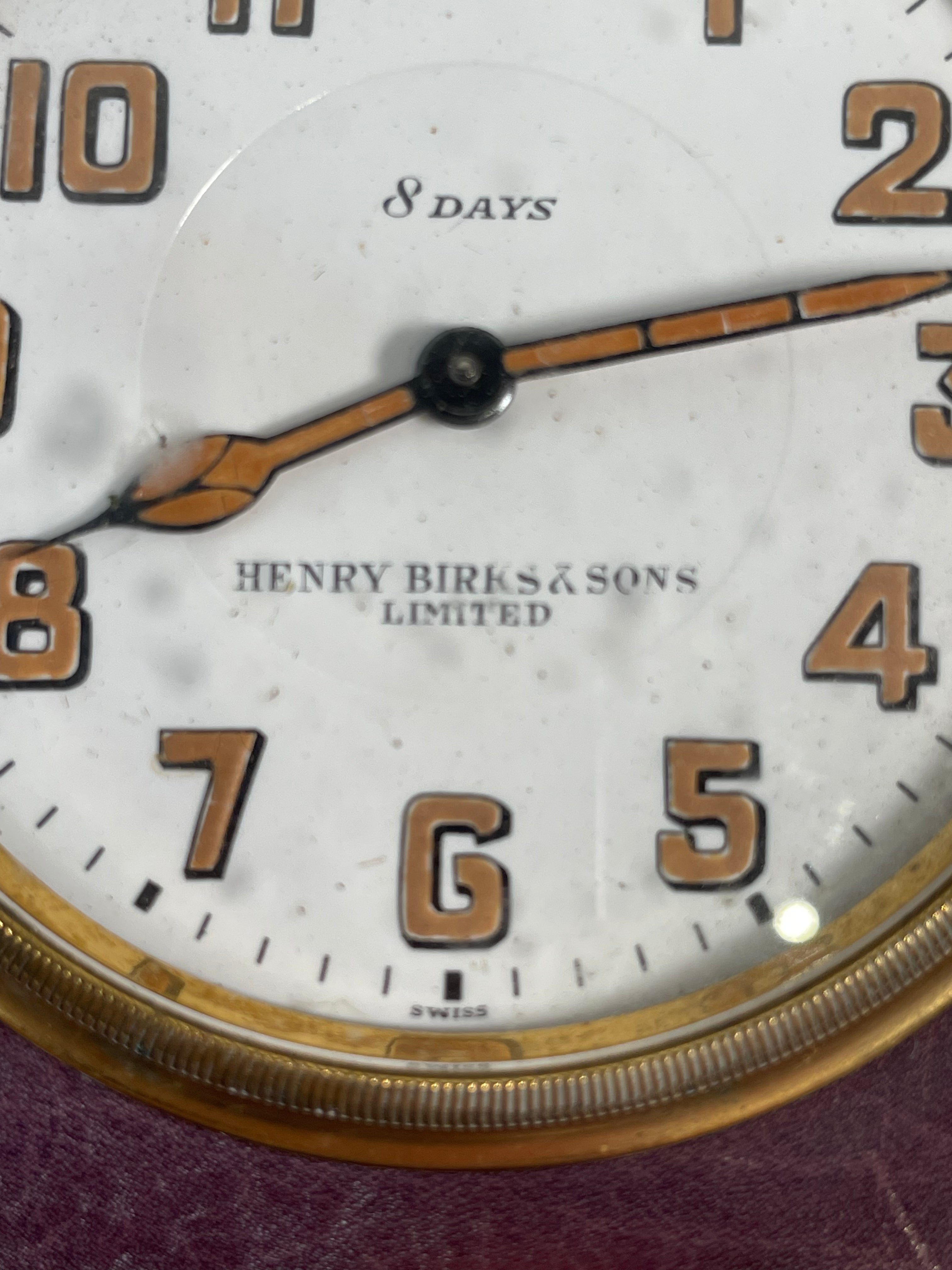 Vintage Henry Birks & Sons 8-Day Travel Clock – Face & Mechanism Only (Montreal, c. 1930s)