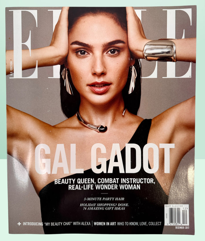 ELLE December 2017 magazine featuring Gal Gadot cover and Wonder Woman editorial feature in very good collectible condition