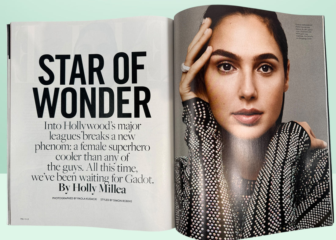 ELLE December 2017 magazine featuring Gal Gadot cover and Wonder Woman editorial feature in very good collectible condition