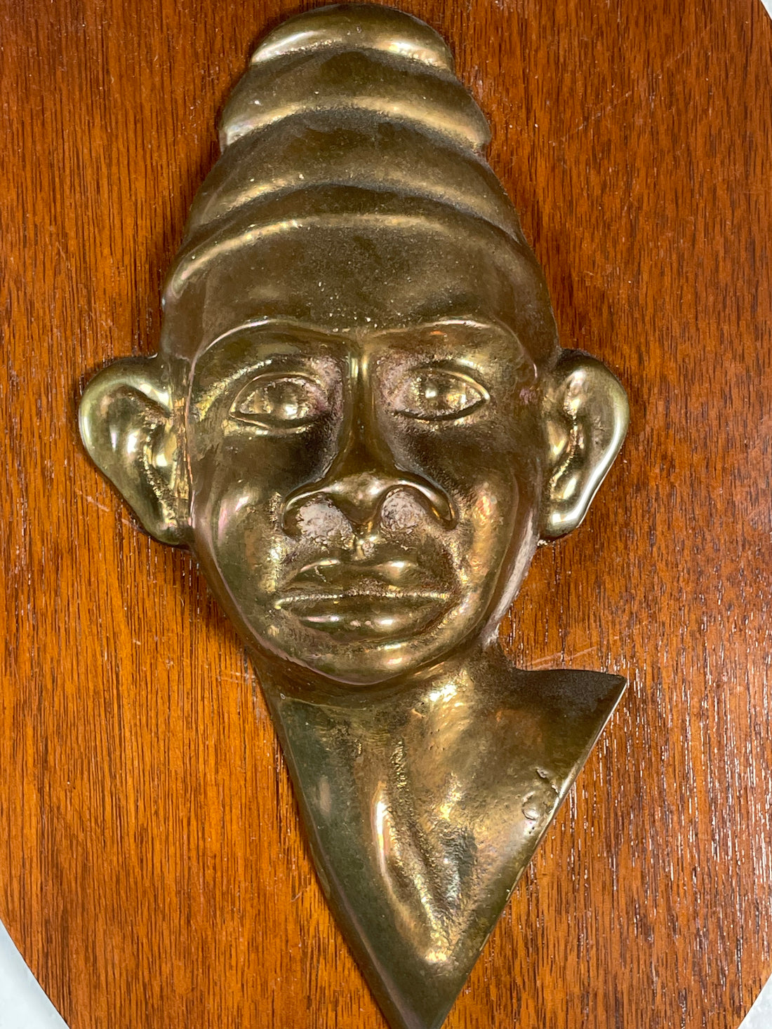 Vintage Brass Relief Wall Plaque on Solid Wood – Mid-Century Folk Art