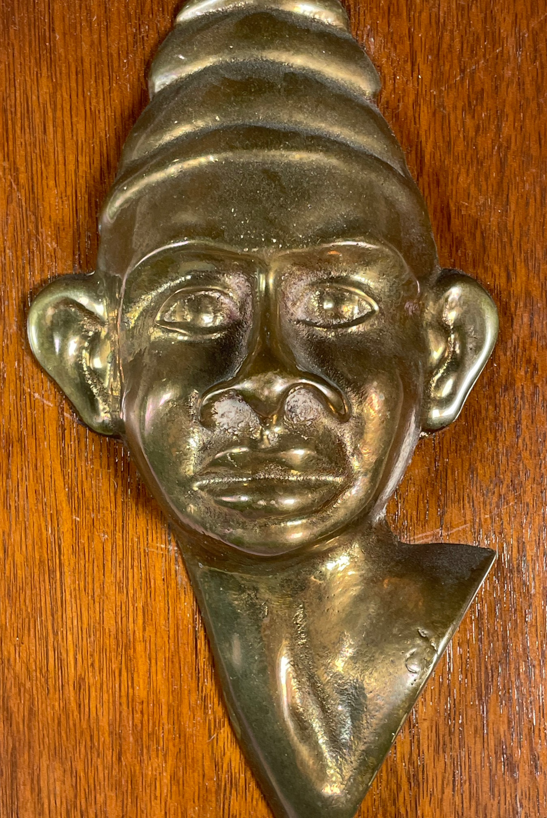 Vintage Brass Relief Wall Plaque on Solid Wood – Mid-Century Folk Art