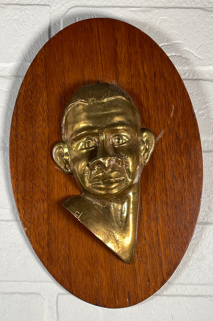 Vintage Brass Relief Wall Plaque on Solid Wood – MCM - Art