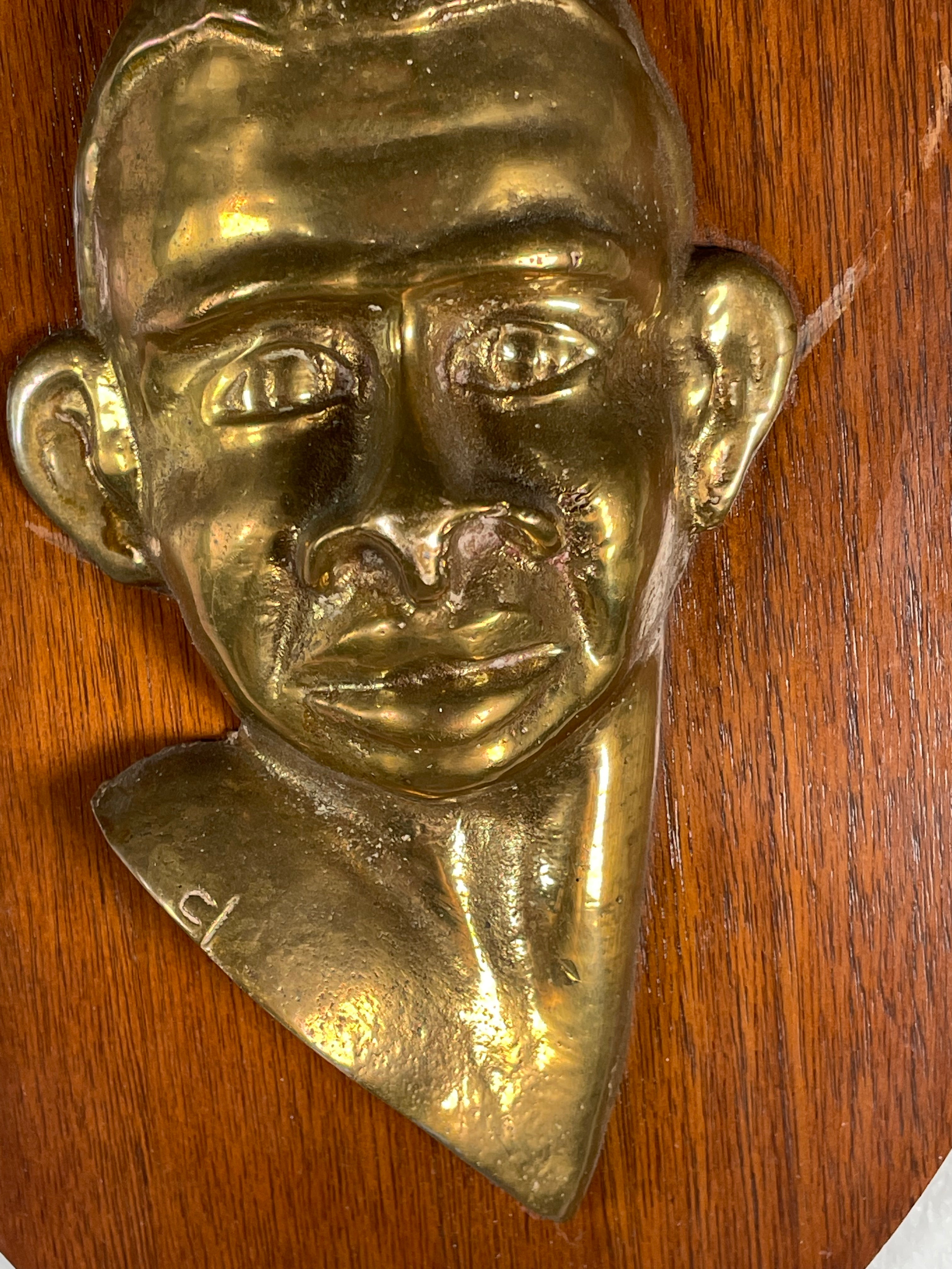 Vintage Brass Relief Wall Plaque on Solid Wood – MCM - Art