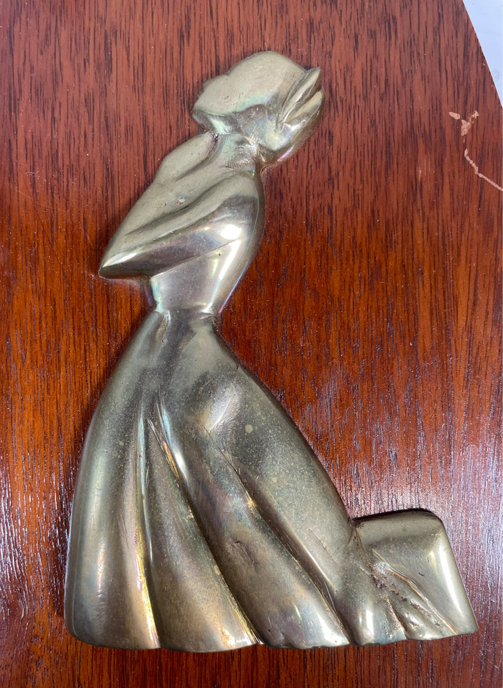 Vintage Brass Relief Wall Plaque  of Woman on Solid Wood – MCM