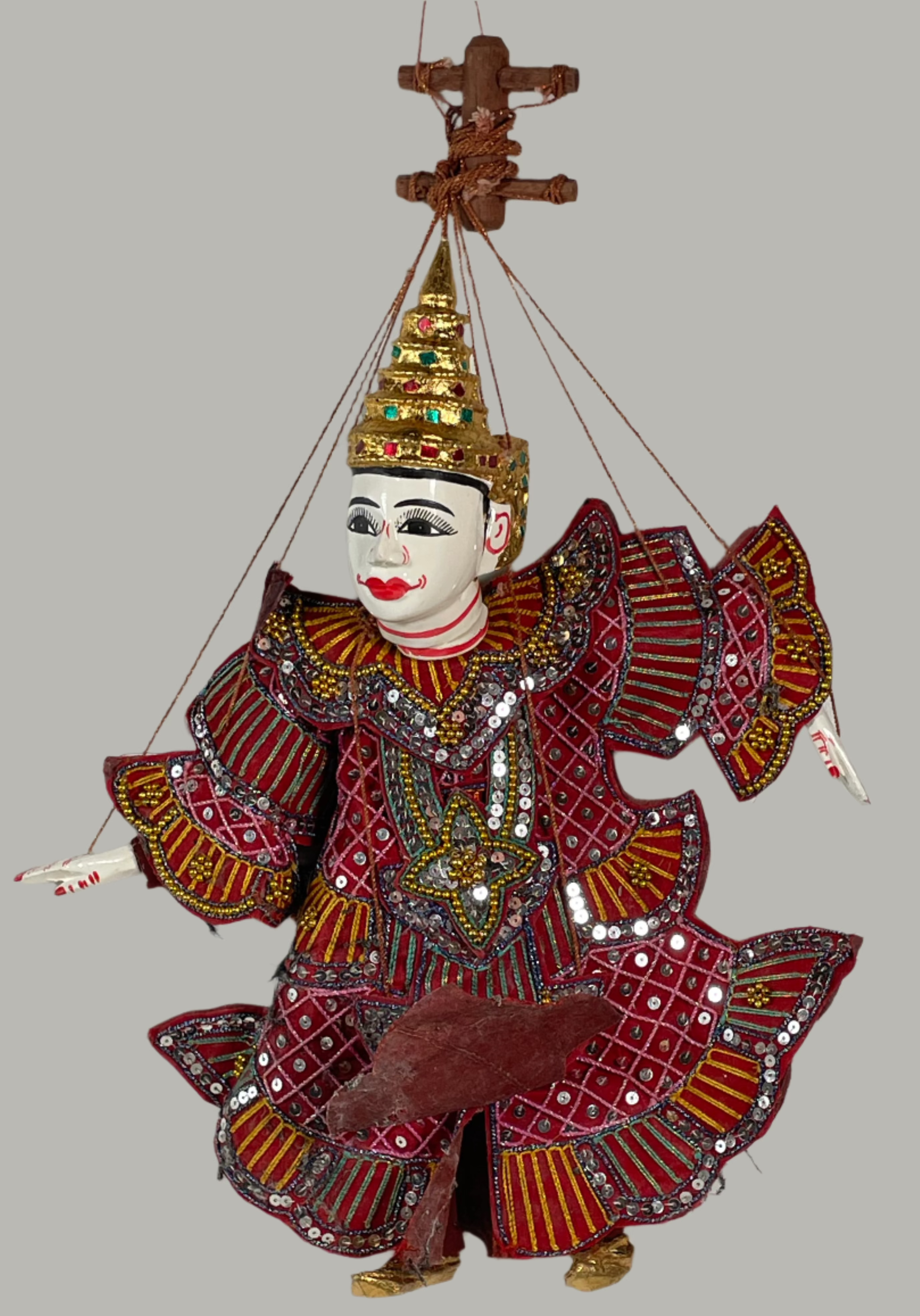 Vintage Thai Marionette String Puppet – Wooden Asian Folk Art – Traditional Dress