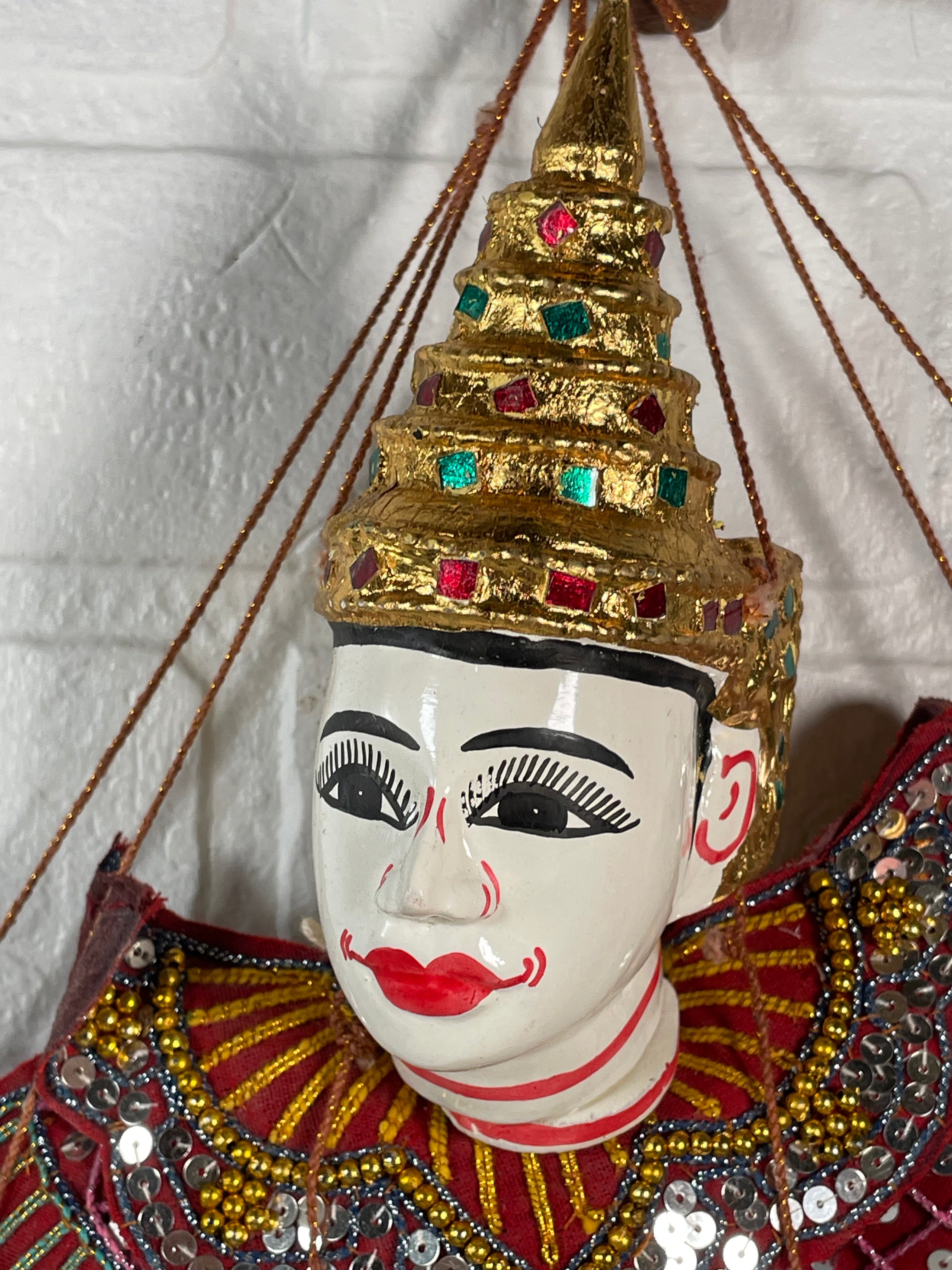 Vintage Thai Marionette String Puppet – Wooden Asian Folk Art – Traditional Dress