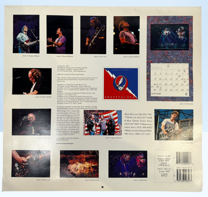 Vintage 1994 Grateful Dead wall calendar with Steal Your Face artwork and concert photography. Official licensed Deadhead collectible memorabili
