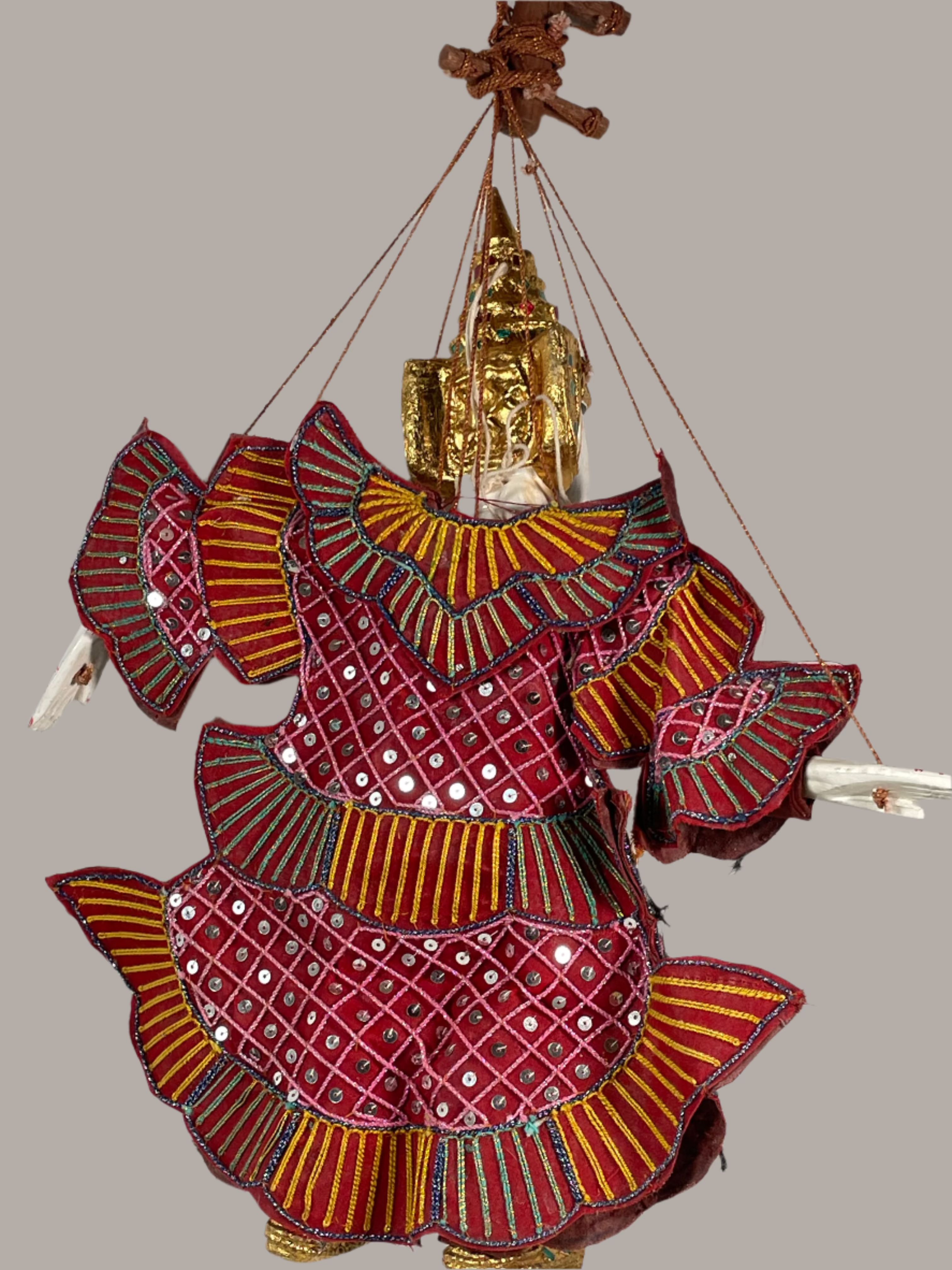 Vintage Thai Marionette String Puppet – Wooden Asian Folk Art – Traditional Dress