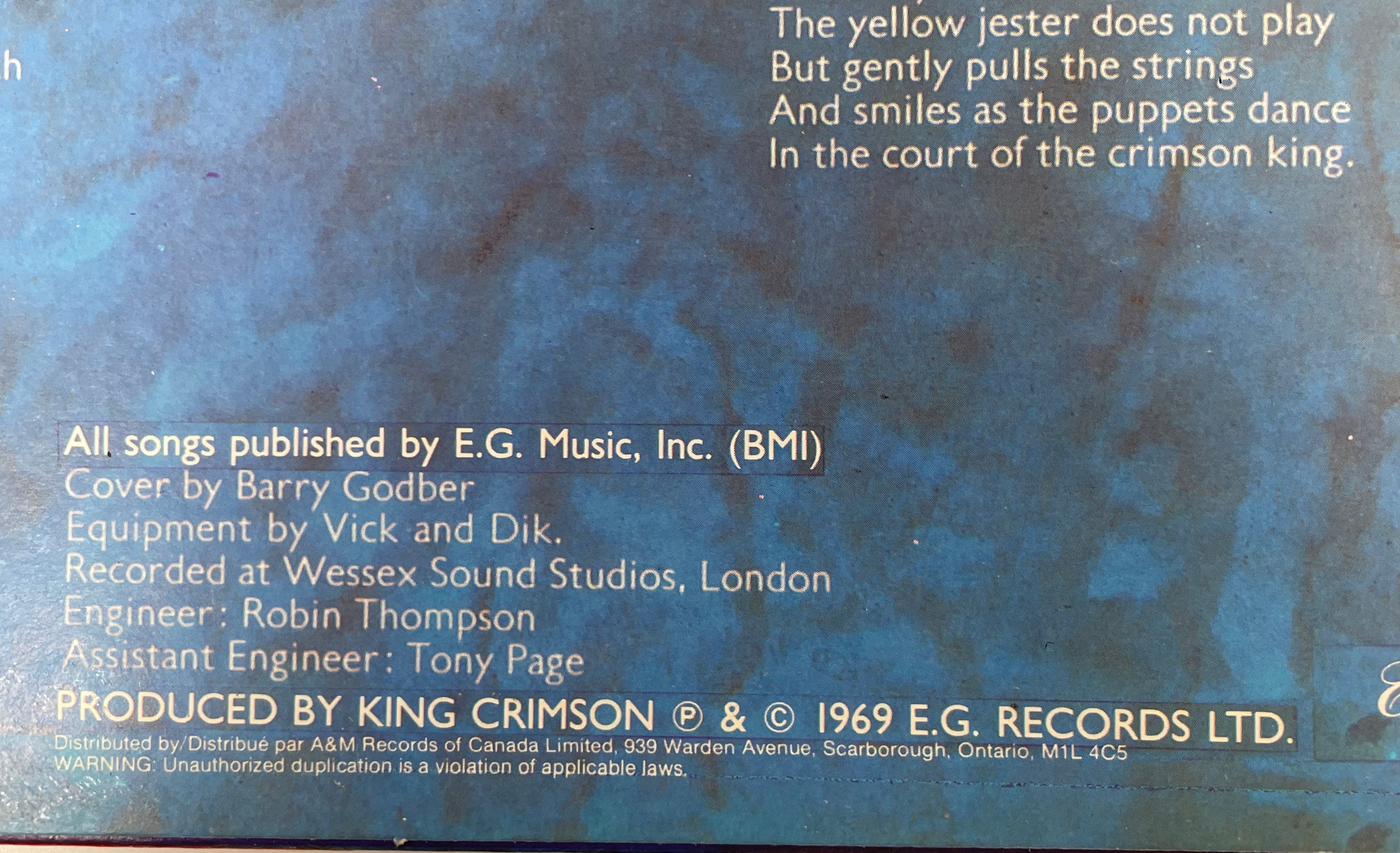 King Crimson – In the Court of the Crimson King (1969, Canadian Pressing) E.G Records, M- VG+