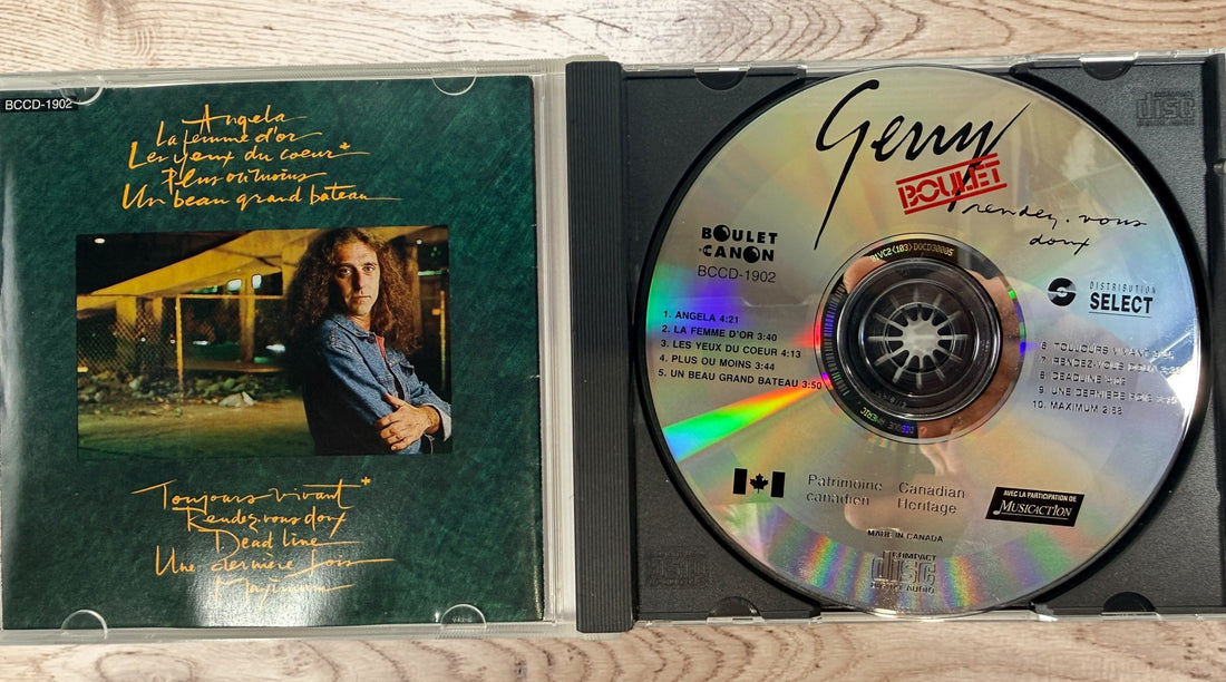 Original Gerry Boulet Rendez-vous doux Canadian CD, classic Quebec francophone rock album with complete inserts and case.