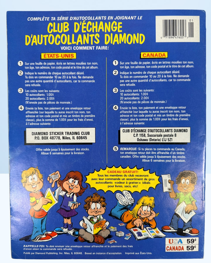 Vintage 1989 Nintendo sticker album in French Canadian edition. Empty NES-era collectible featuring Mario and Zelda artwork and retro gaming nostalgia.