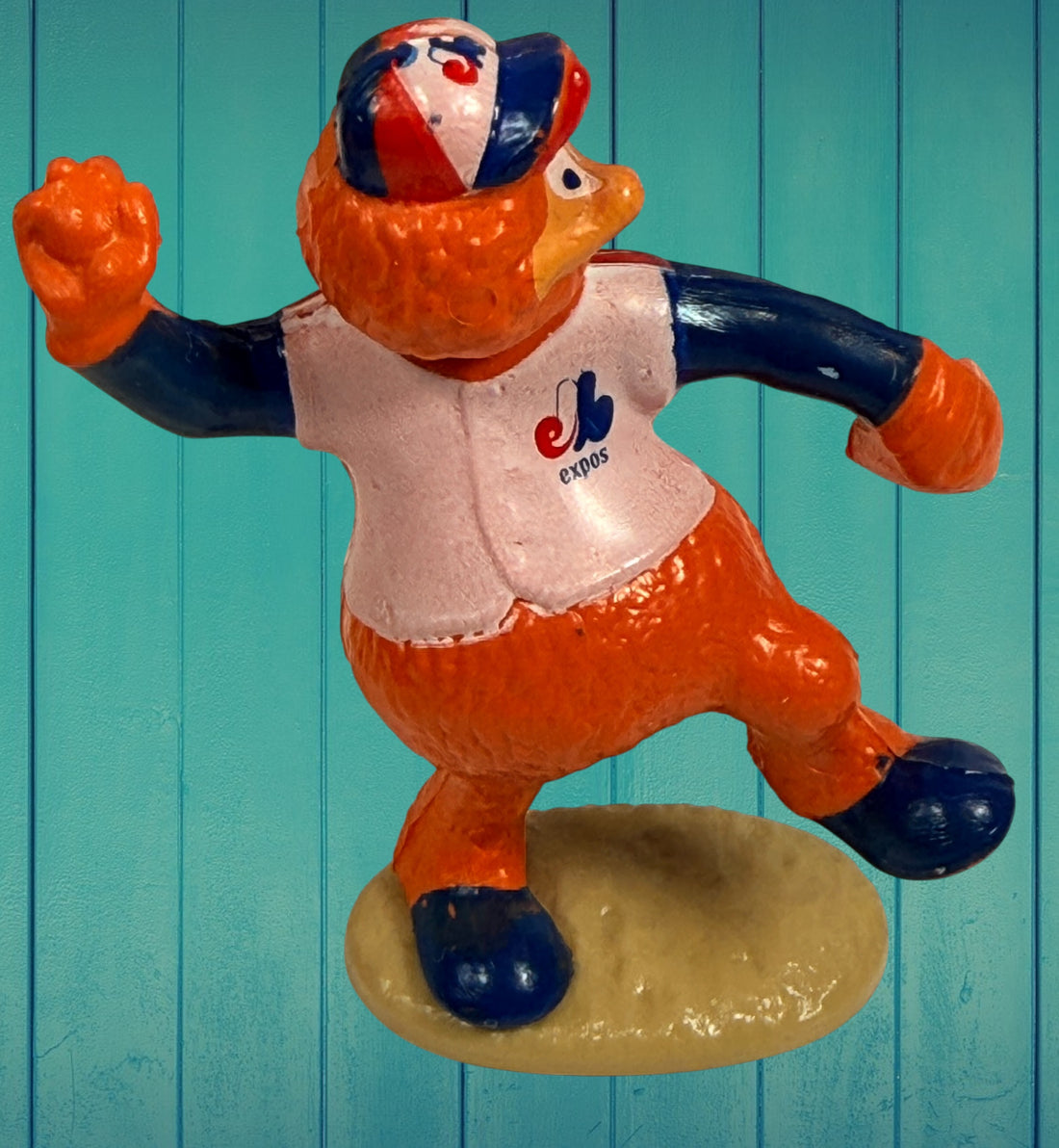 Vintage Montreal Expos Youppi figurine collection set with original box. Rare Quebec MLB mascot memorabilia collectible from the late 1970s–1980s.