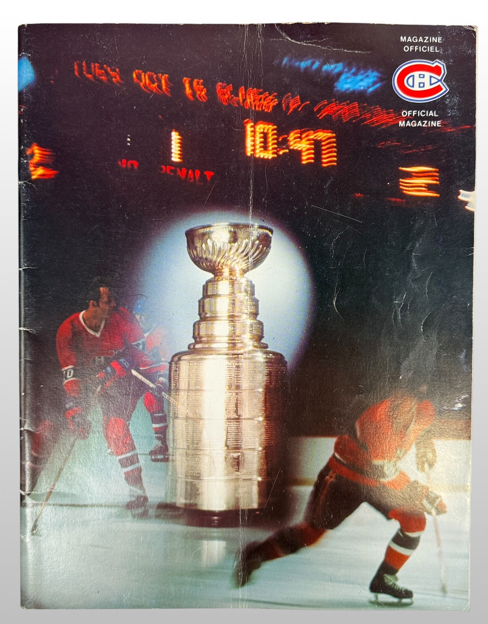 Vintage 1978-79 Montreal Canadiens official NHL magazine featuring player profiles, statistics, schedules, and classic Montreal Forum-era advertising memorabilia.
