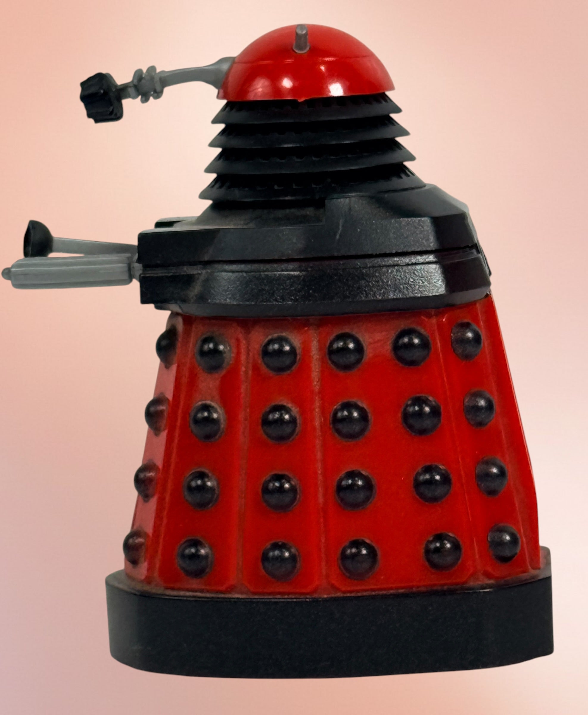 Official BBC 2009 Doctor Who Red Dalek electronic figure by Wow Stuff. Interactive rolling sci-fi collectible toy from the modern Doctor Who era.