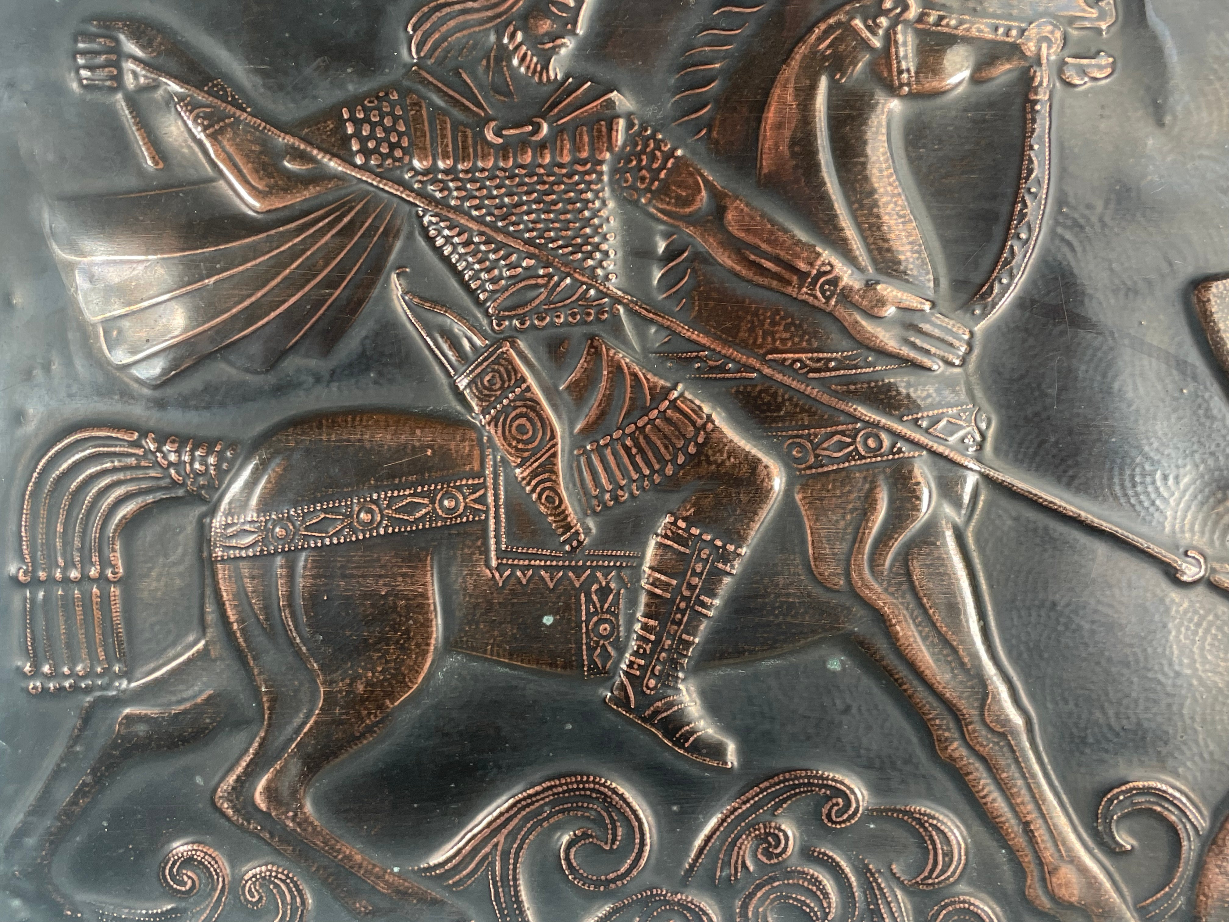 Vintage Armenian Copper Plaque — Artashes and Satenik Legend — Soviet Era Mid-20th Century
