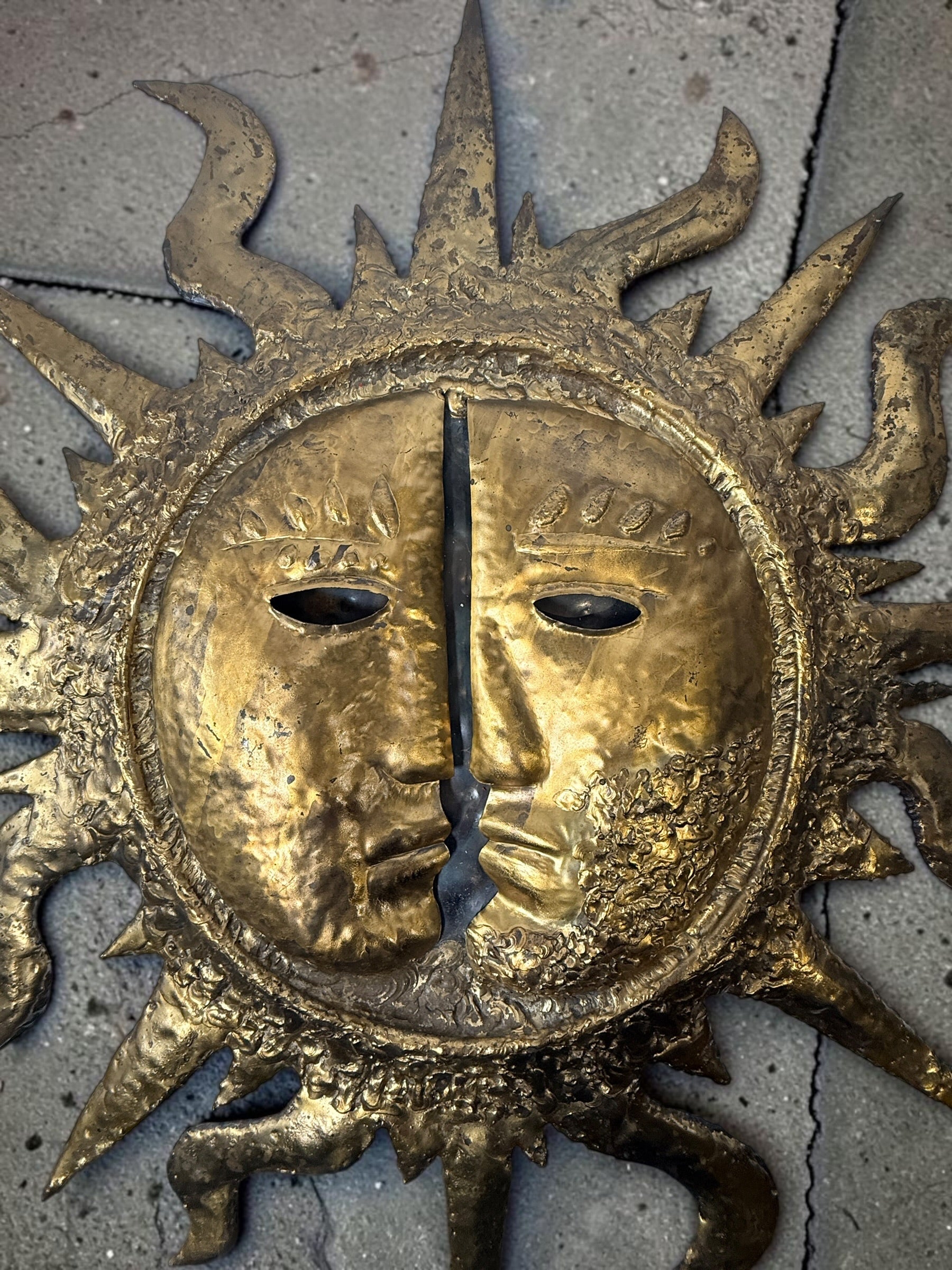 Vintage EMAUS Brutalist Sun Face Wall Sculpture, Cuernavaca Mexico.