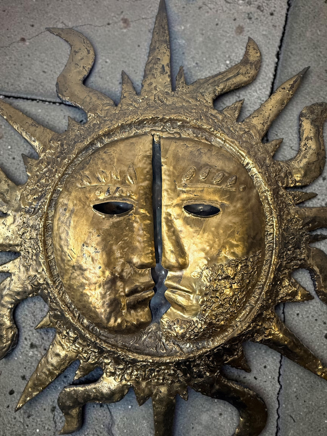 Vintage EMAUS Brutalist Sun Face Wall Sculpture, Cuernavaca Mexico.