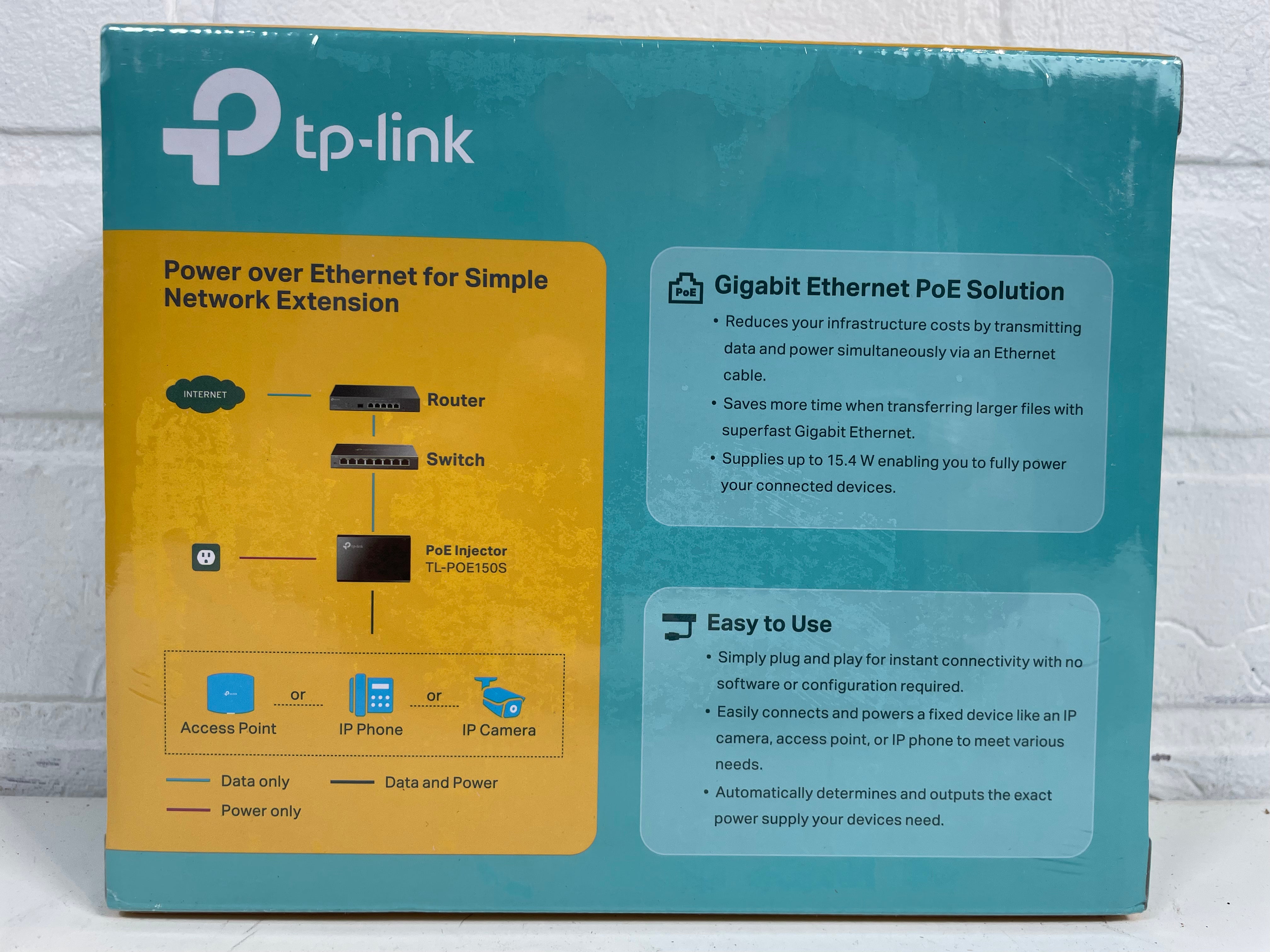 TP-Link TL-POE150S Gigabit PoE Injector | IEEE 802.3af | 15.4W Power Over Ethernet