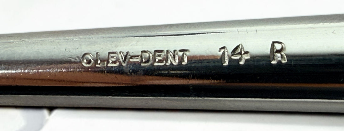 Vintage CLEV-DENT Winter Cryer dental elevators 14R 14L surgical extraction instrument pair in excellent vintage condition.