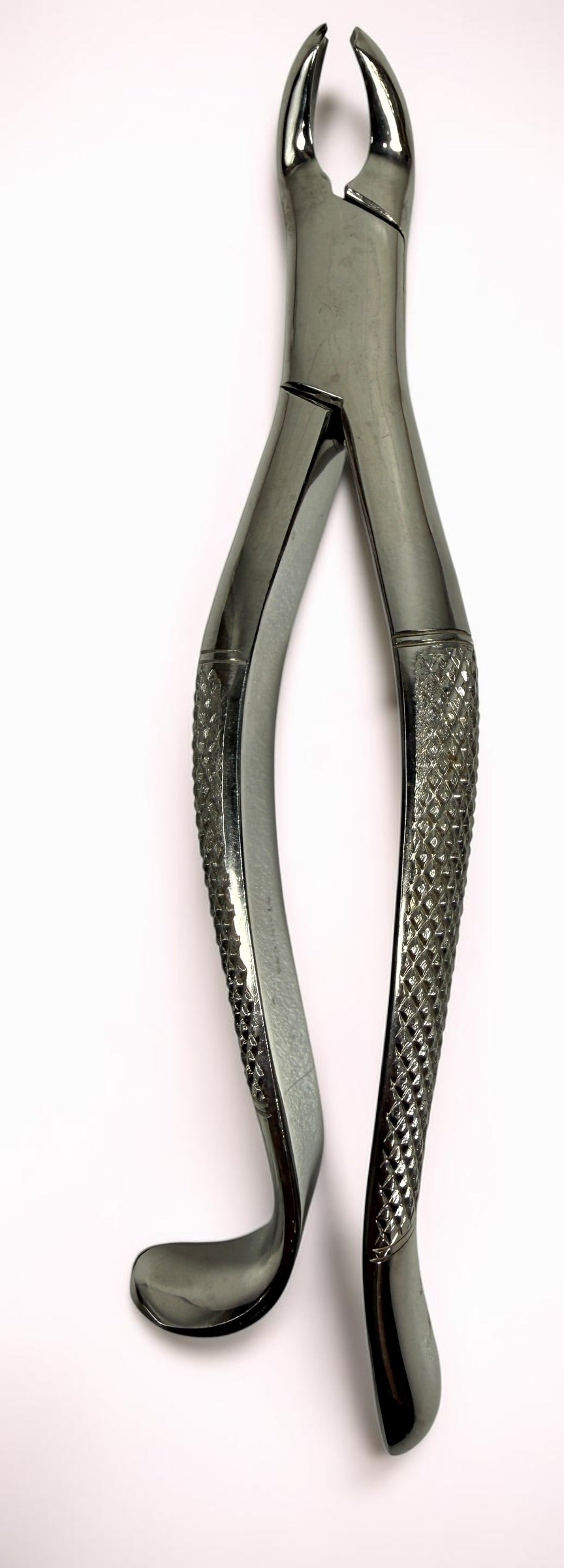 Vintage German dental extraction forceps 18R stainless steel oral surgery instrument collectible medical tool for display or collection.