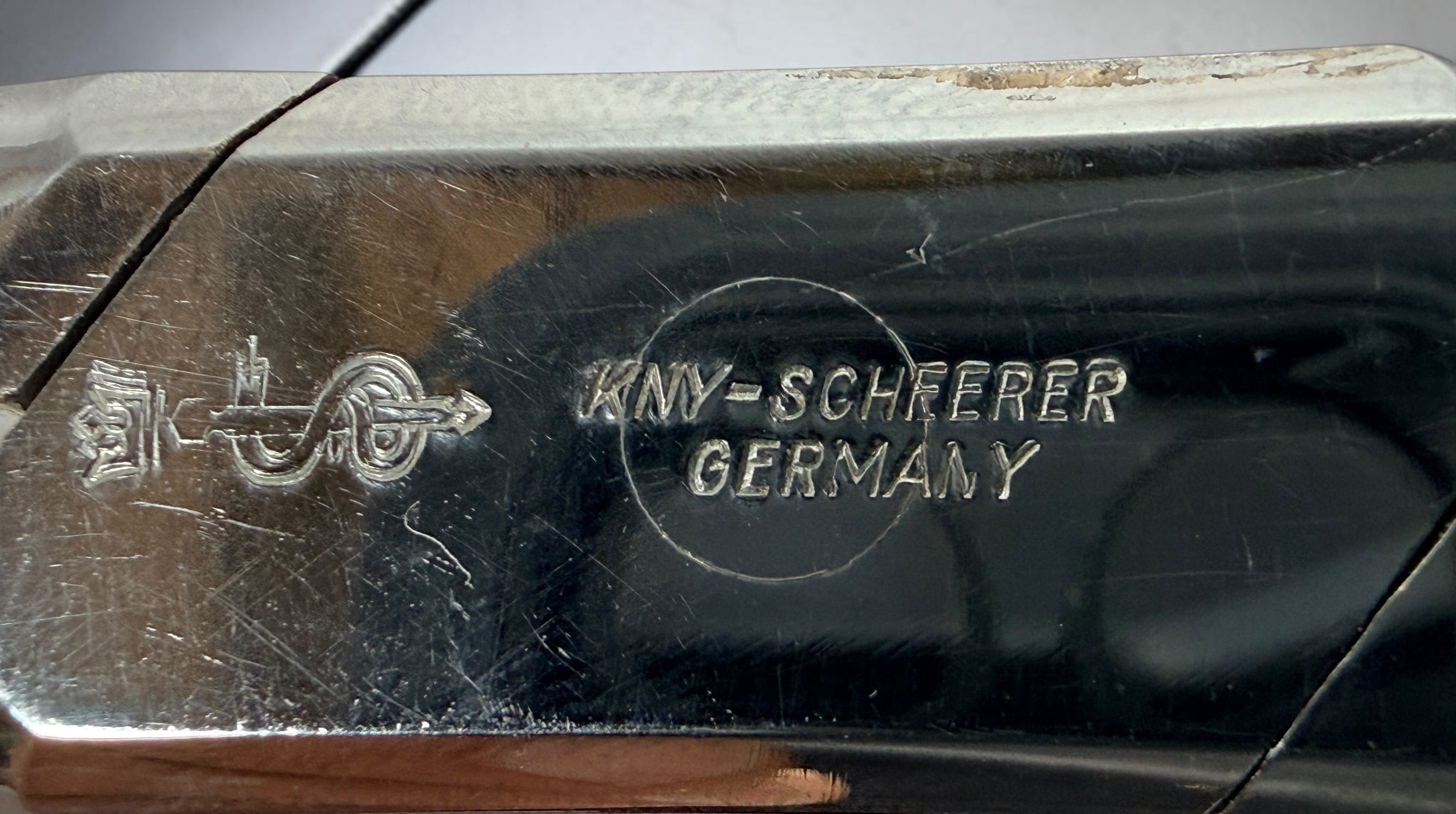 Vintage KNY Scherrer German dental extraction forceps No. 72. Chrome-plated oral surgery instrument collectible in very good vintage condition.