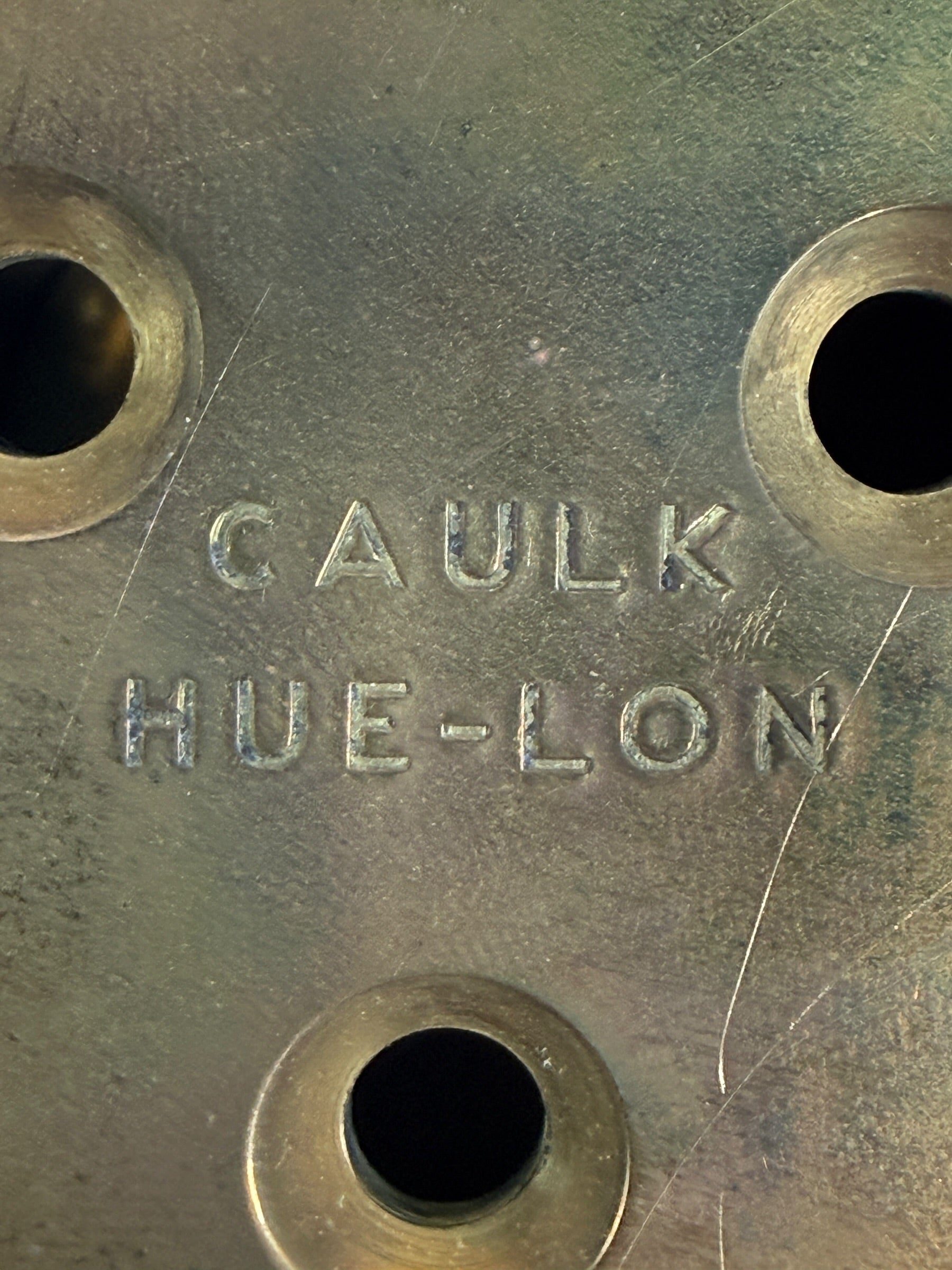 Vintage Caulk Hue-Lon dental casting flask brass mold with original box, collectible dental lab tool for crowns, bridges, and medical antique displays.