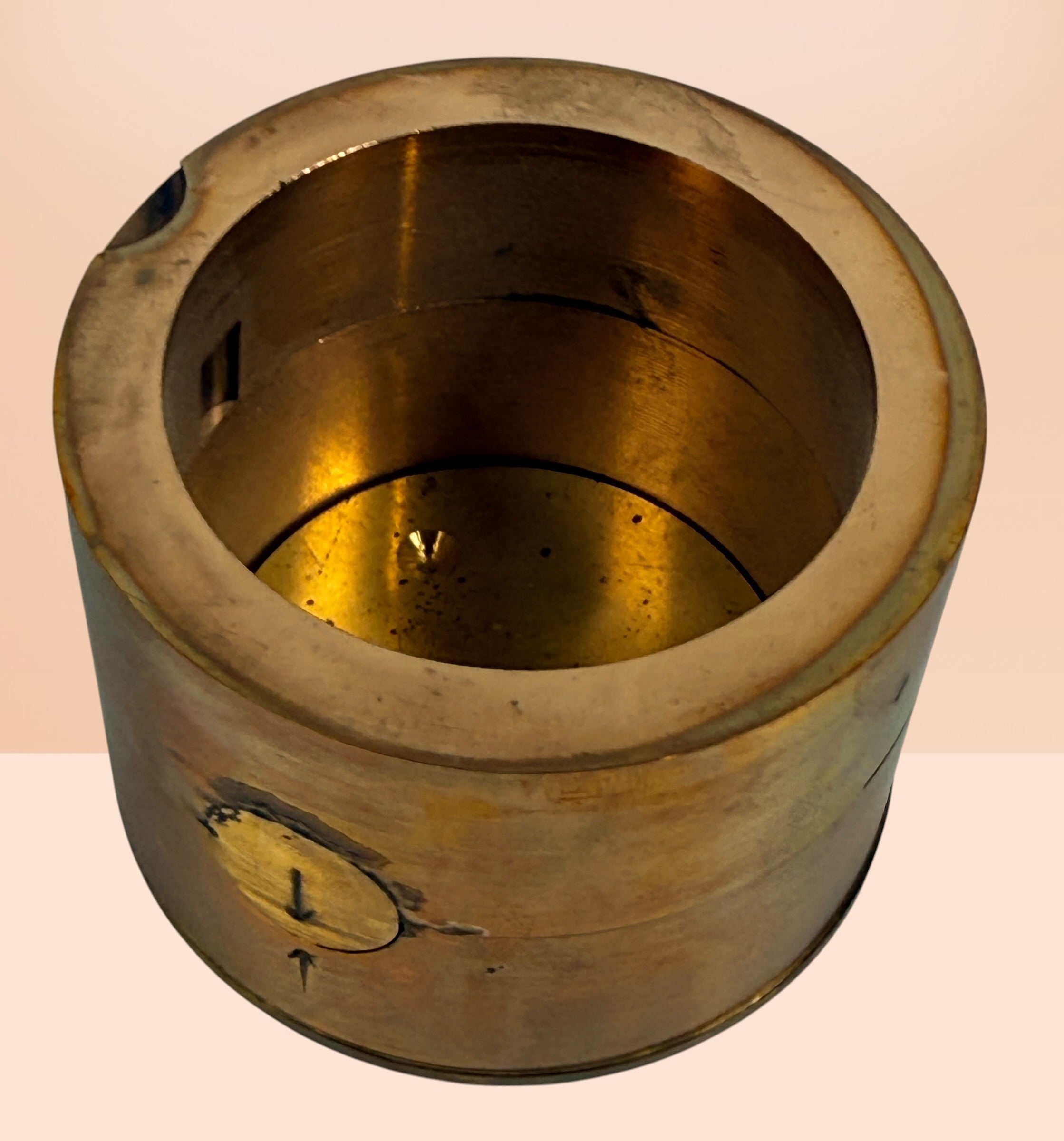 Vintage Caulk Hue-Lon dental casting flask brass mold with original box, collectible dental lab tool for crowns, bridges, and medical antique displays.
