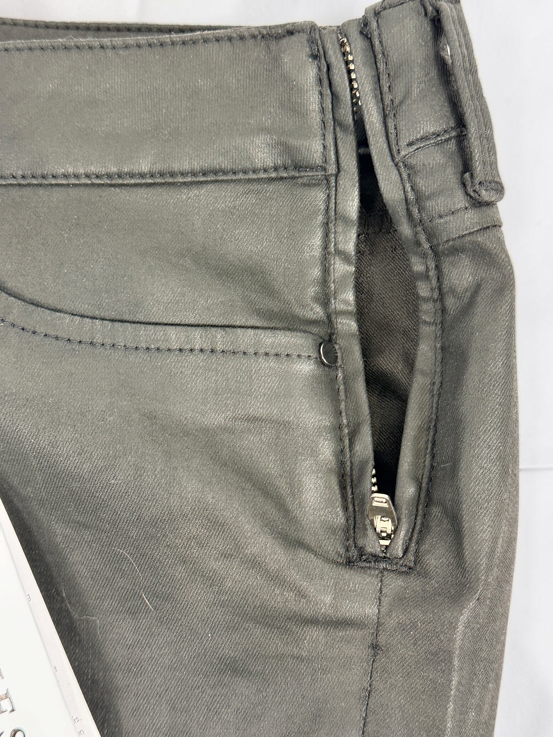 GUESS Lace-Up Coated Skinny Pants, Black Noir Gemstone Wash, Size 29.